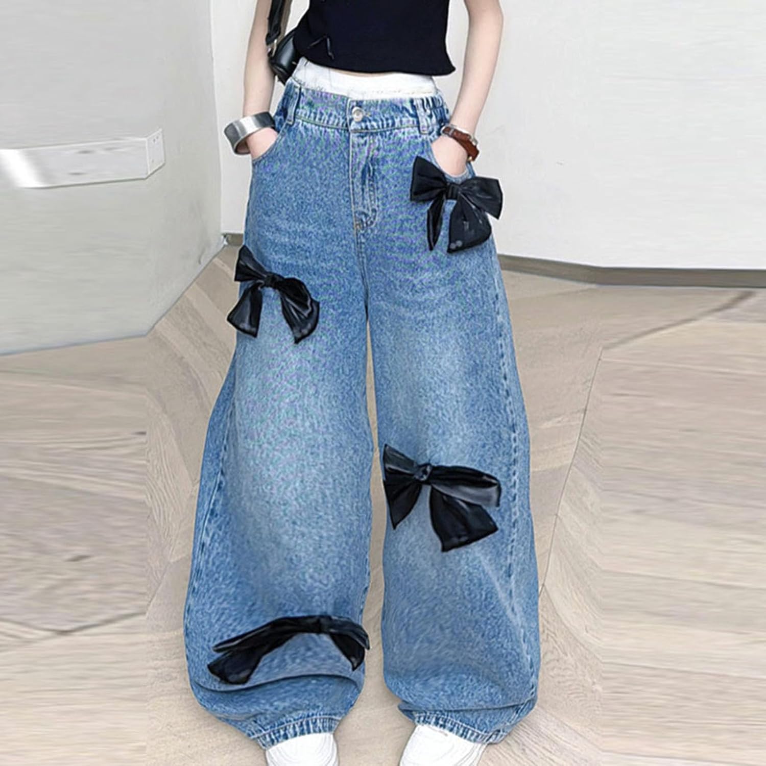 big girls wide leg cargo pants with pocket