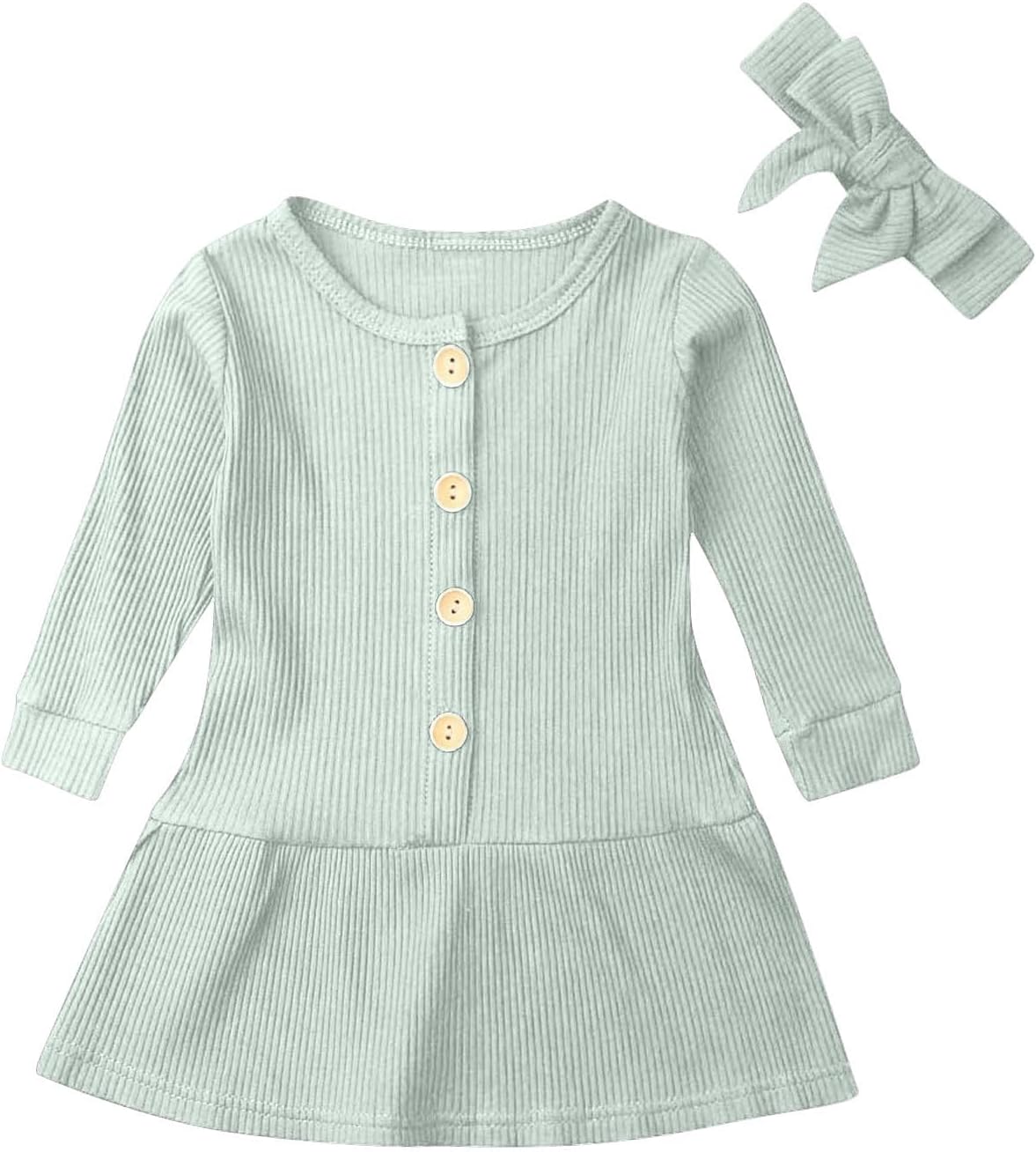 Beessbest Baby Toddler Girl Long Sleeve Crewneck Dress with Headband