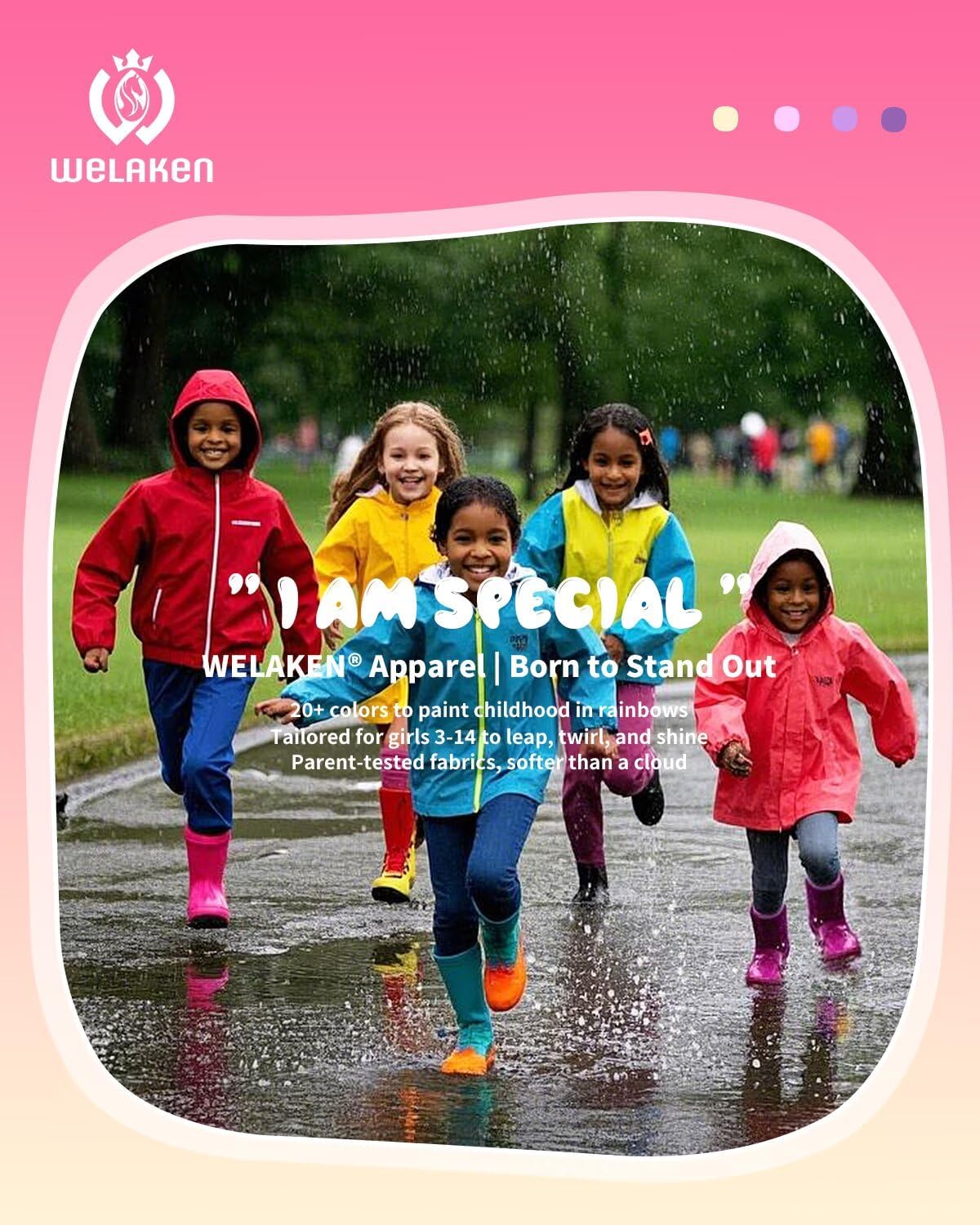 WELAKEN Kids Lightweight Hooded Rain Jacket