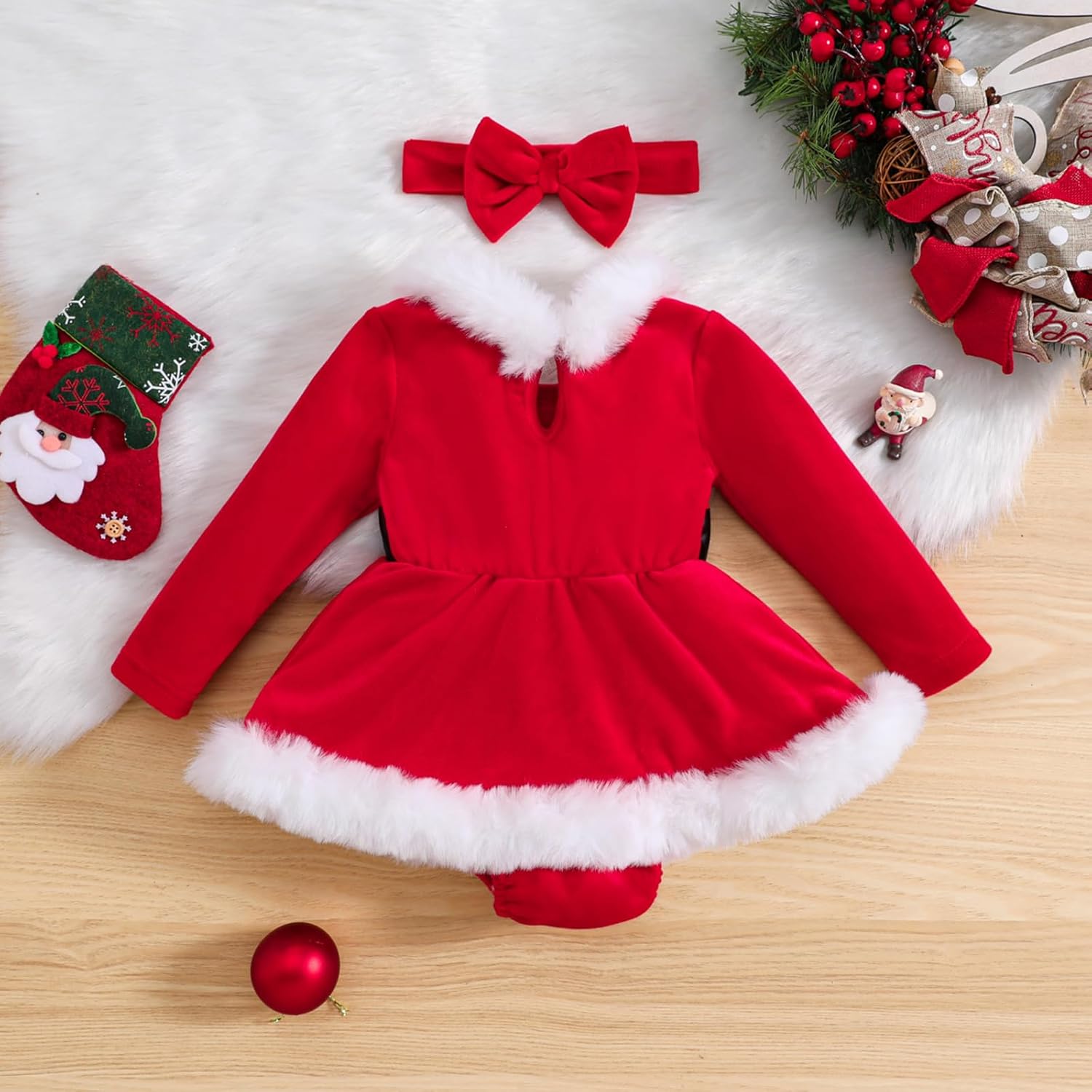 Baby Girl Christmas Romper Dress Red Velvet