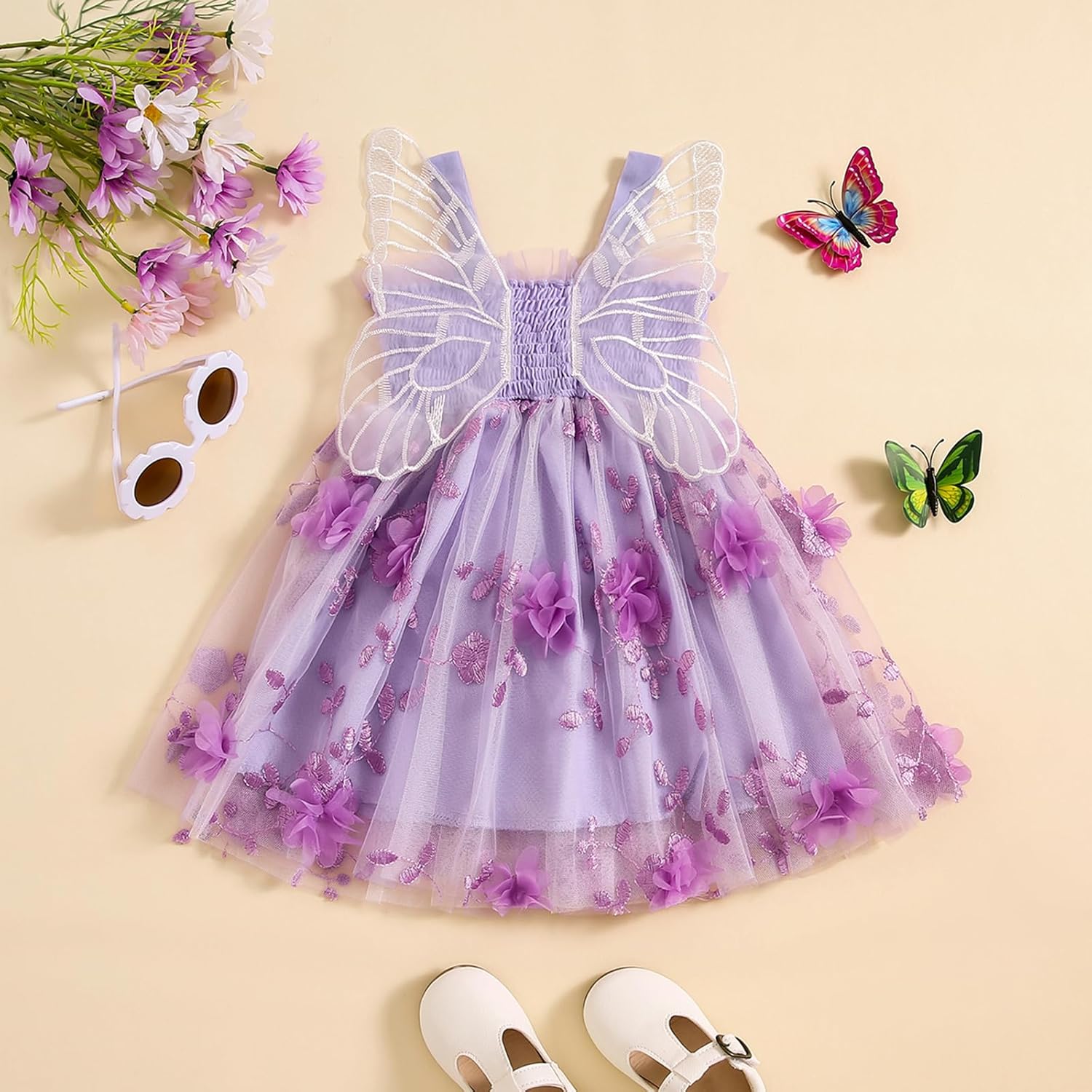 Butterfly Wings Princess Dress for Toddler Girls - Cute Summer Play Party Dress