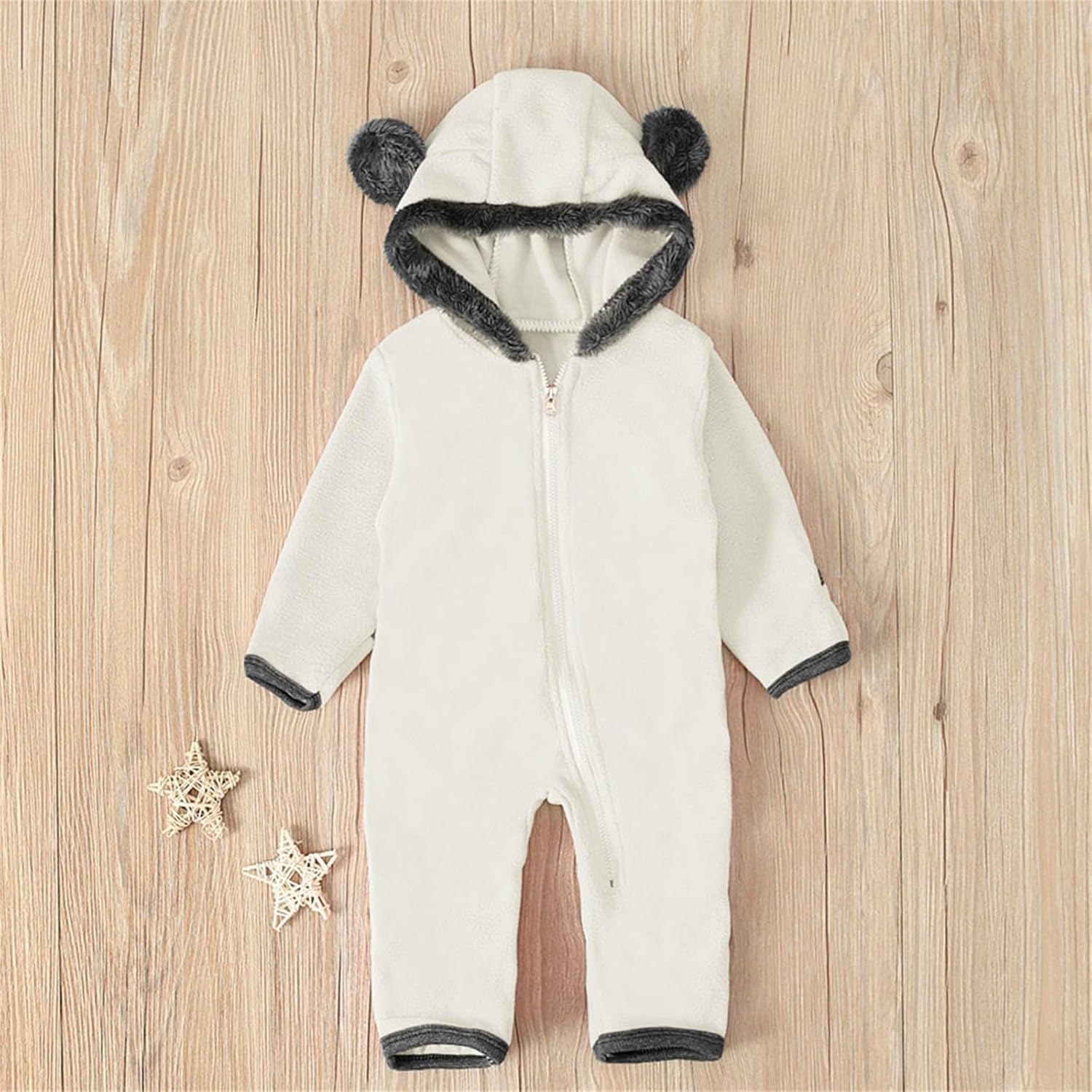 Newborn Baby Fleece Footed Jumpsuit with Bear Ear Hood
