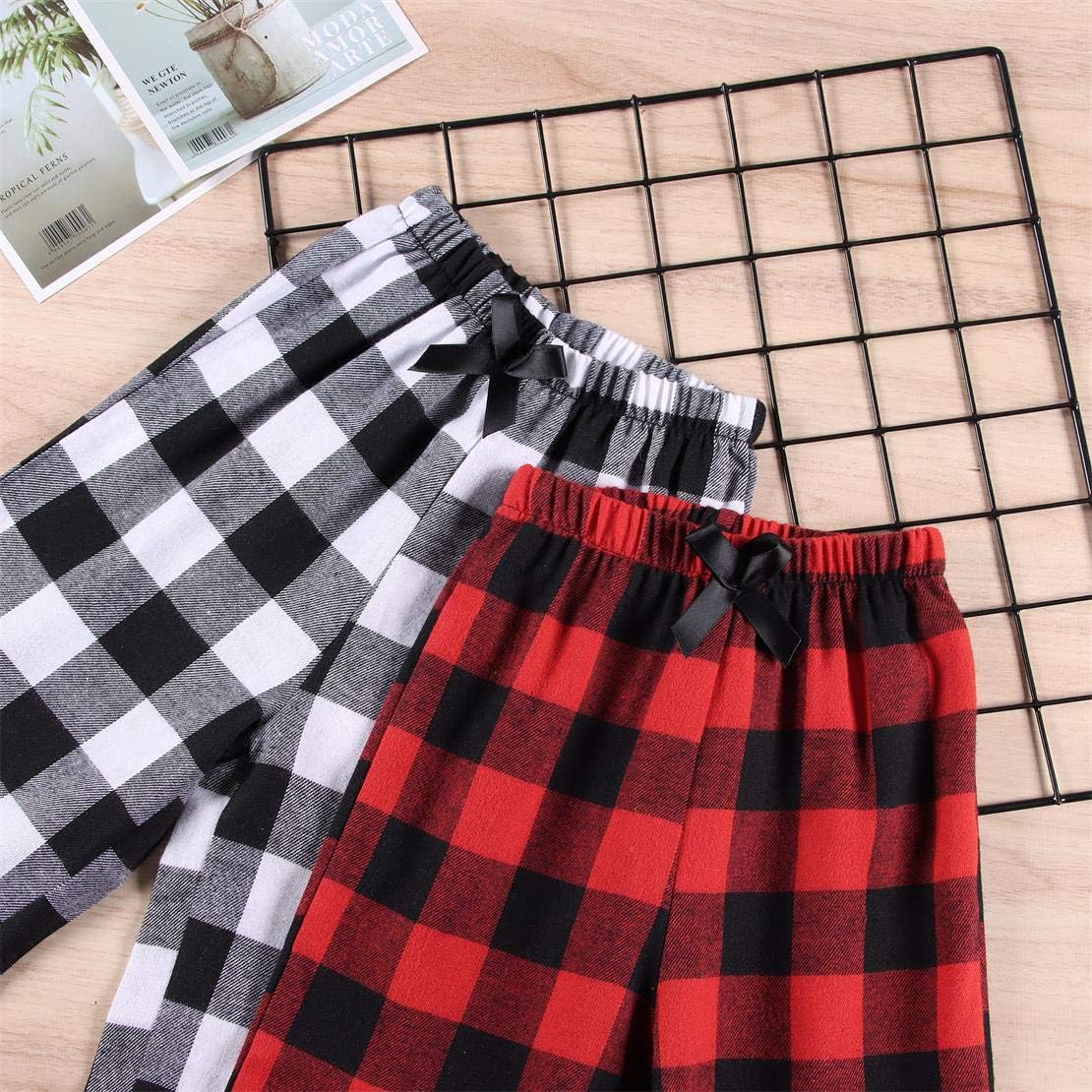 Modnga Kids Christmas Pants Red Plaid Buffalo Bottom Black Stretch