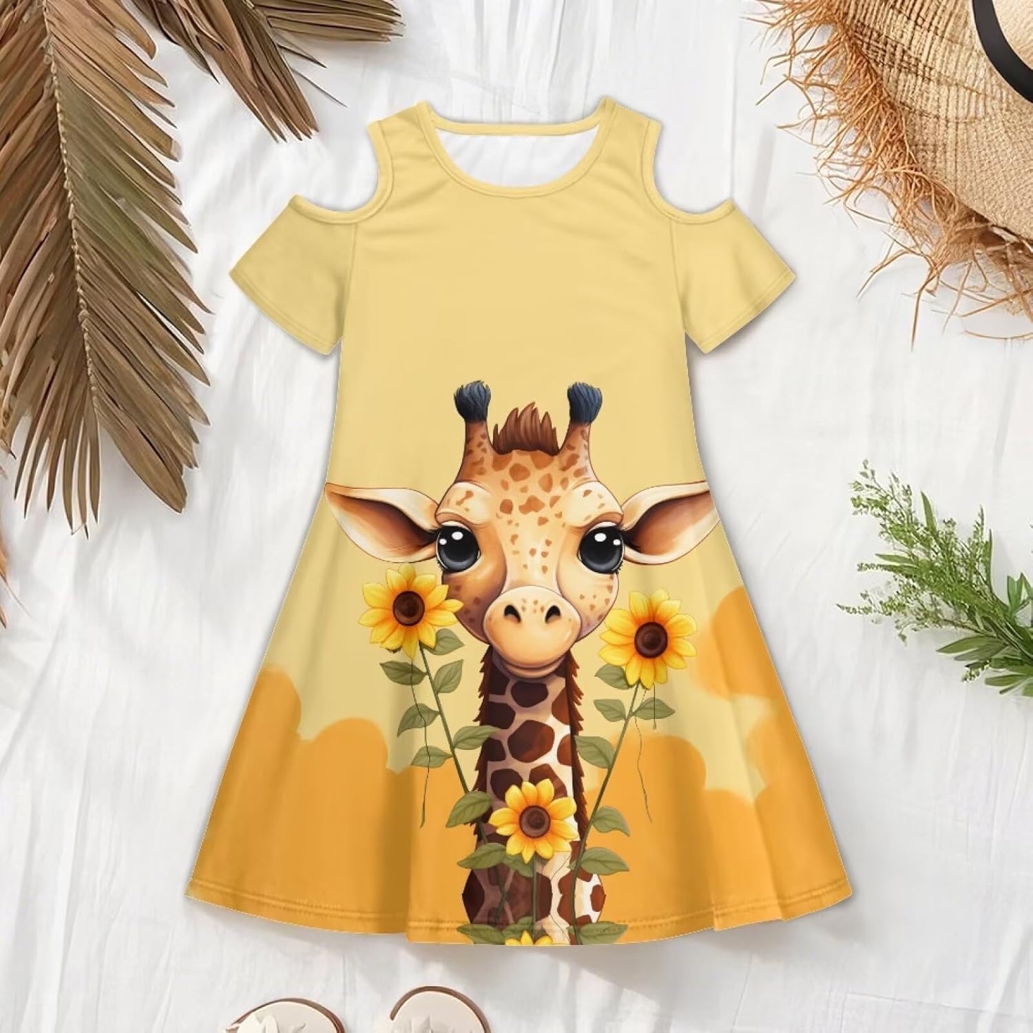 Xpyiqun Summer Party Dresses for Girls 3-14 Off-Shoulder Swing Transmission