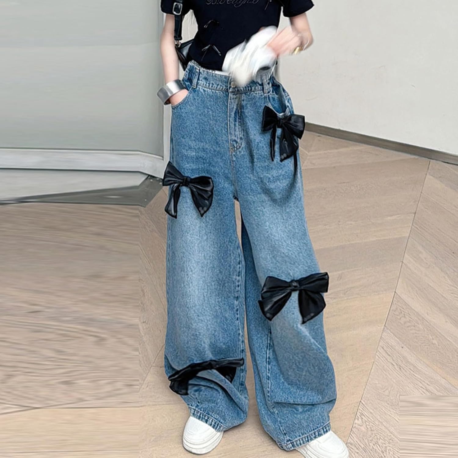 big girls wide leg cargo pants with pocket