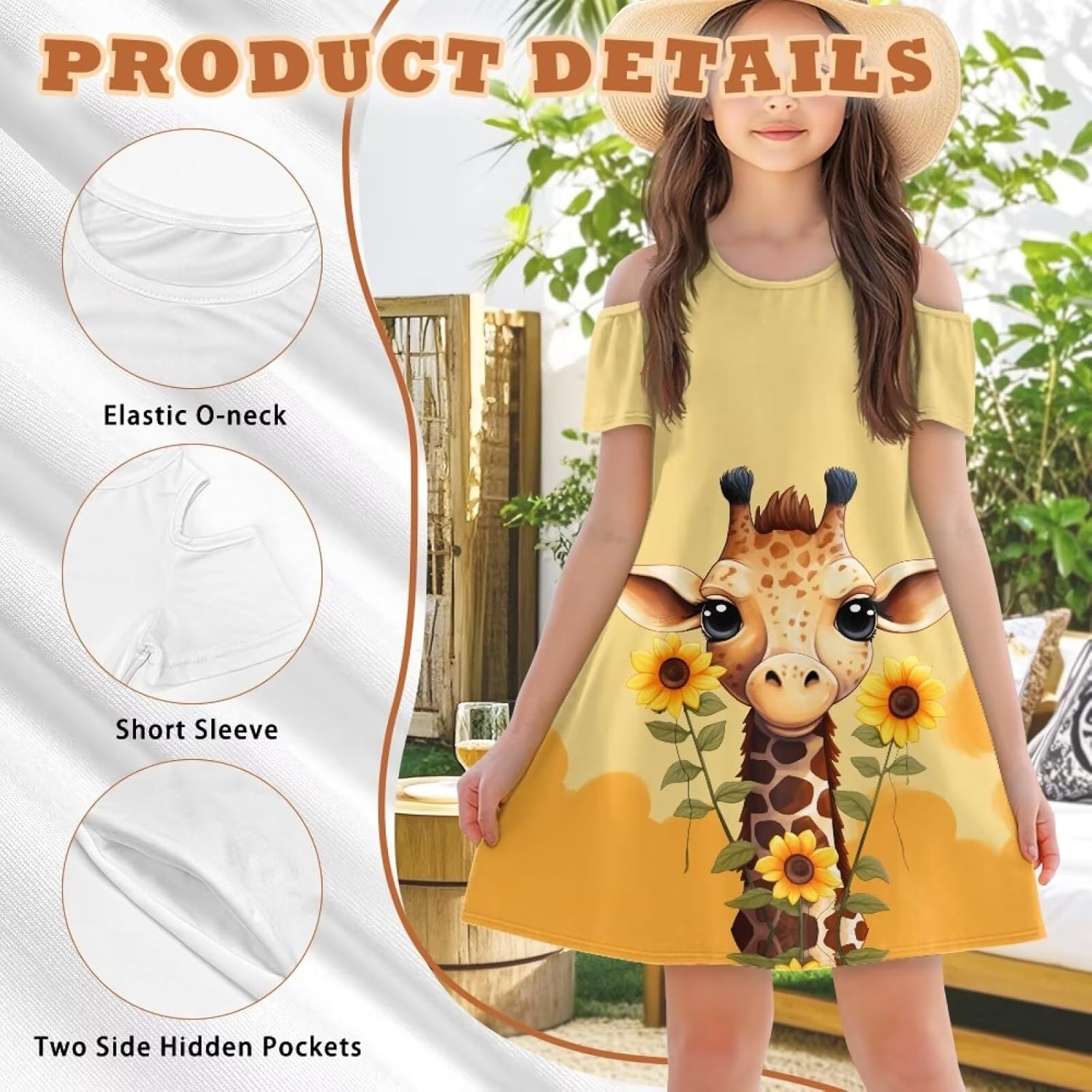 Xpyiqun Summer Party Dresses for Girls 3-14 Off-Shoulder Swing Transmission