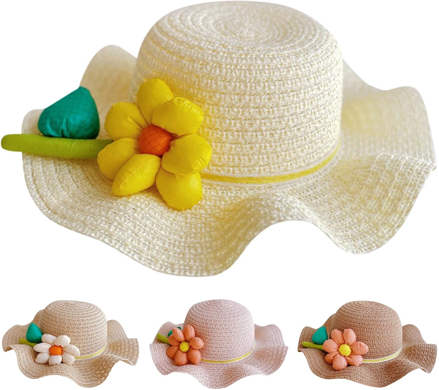 50 SPF Floral Straw Baby Sun Hat for Girls
