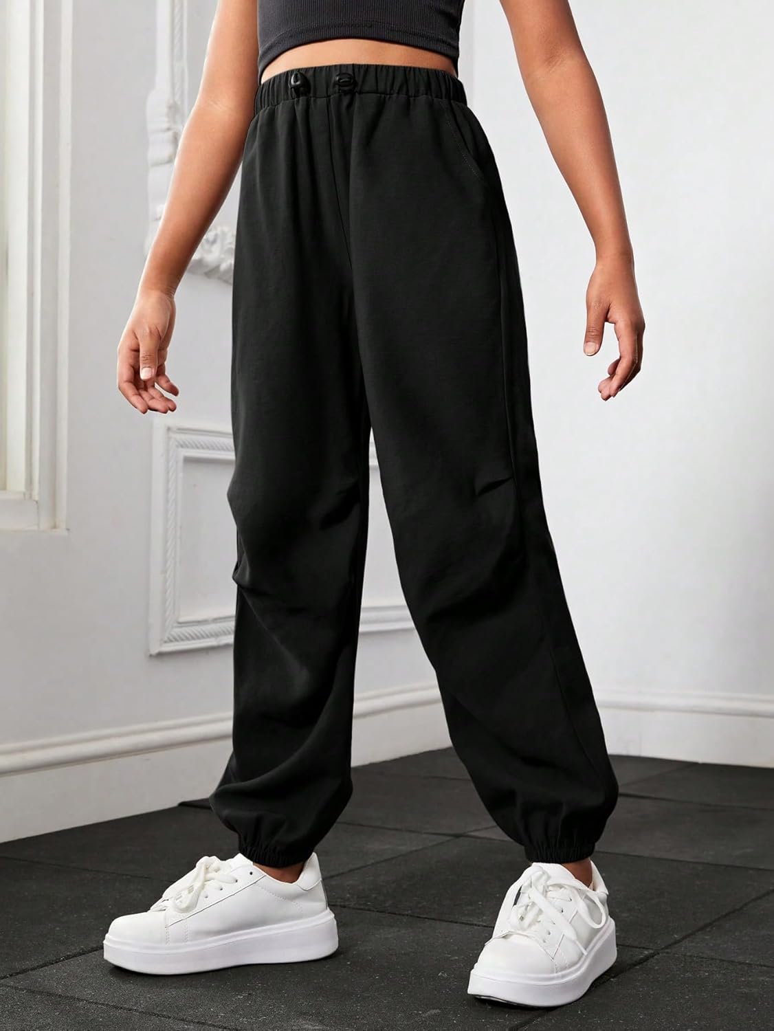 Floerns Girls Solid Drawstring Athletic Track Joggers