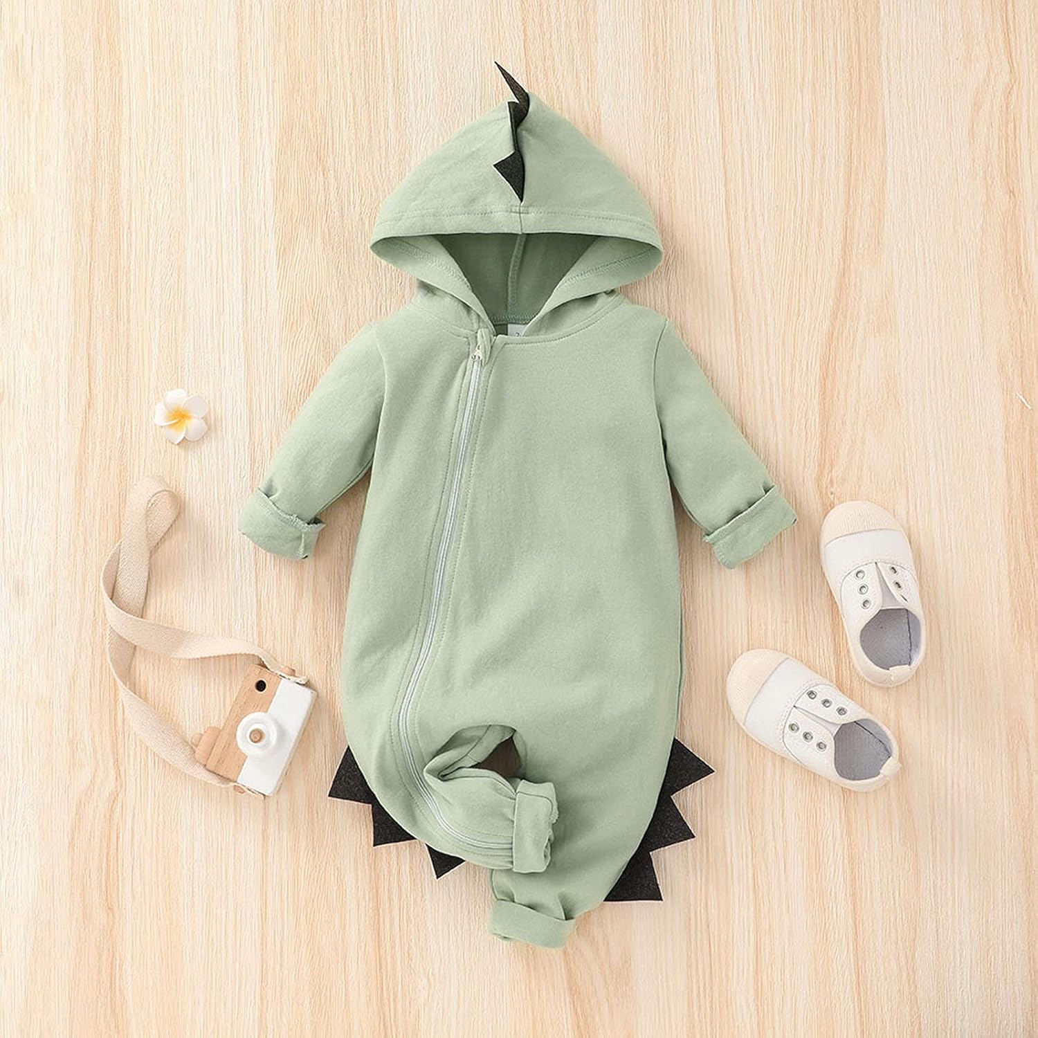 Newborn Baby Cartoon Dinosaur Hoodie Romper Outfit for Boys Girls