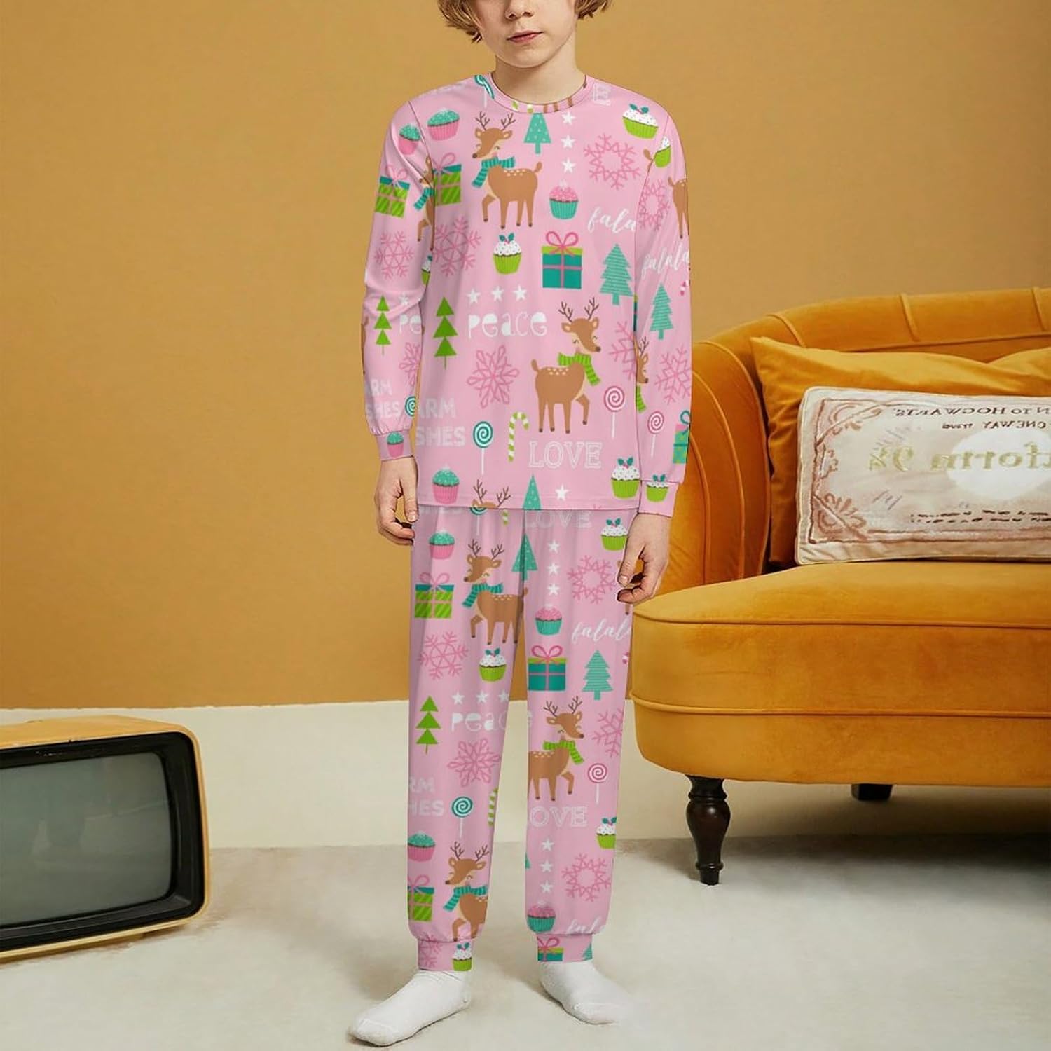 MEIKKO Kids Thermal Underwear Set Santa Pink for Boys and Girls