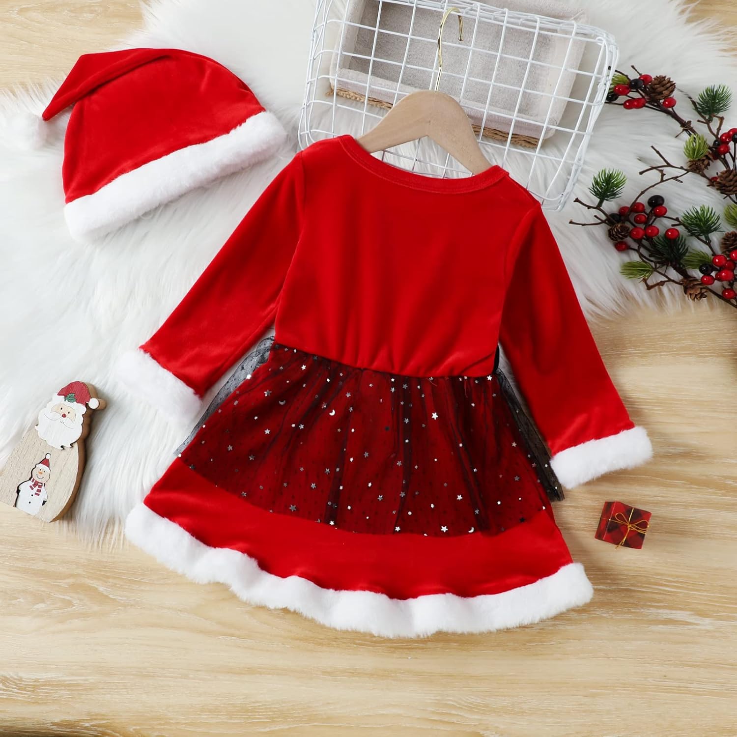 Meufam Christmas Ruffle Fur Toddler Dress