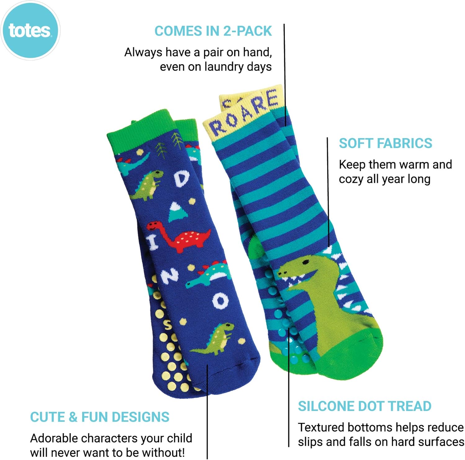 Totes Toddler Slipper Socks - Cozy Dino and Unicorn Design