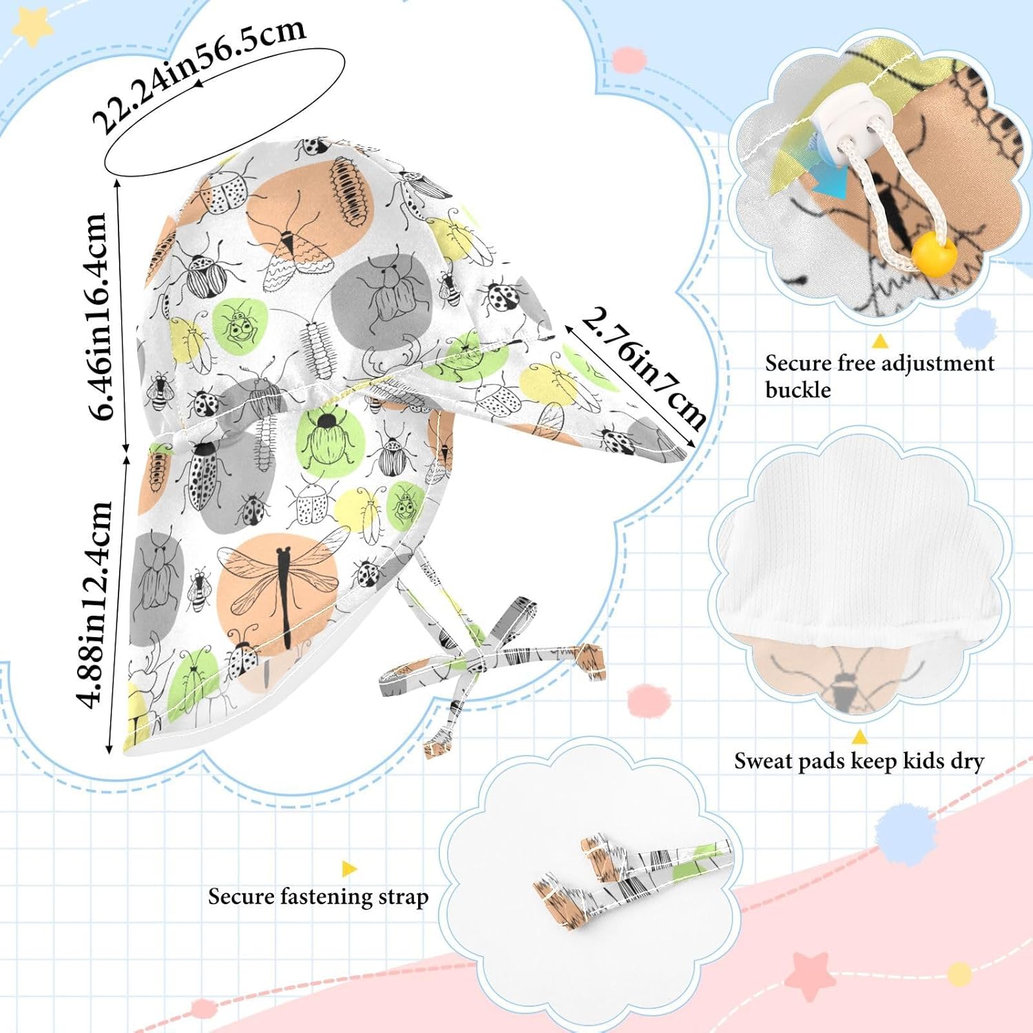 WIFIU Toddler Sun Hat Adjustable Beach Bucket for Kids 2-4T