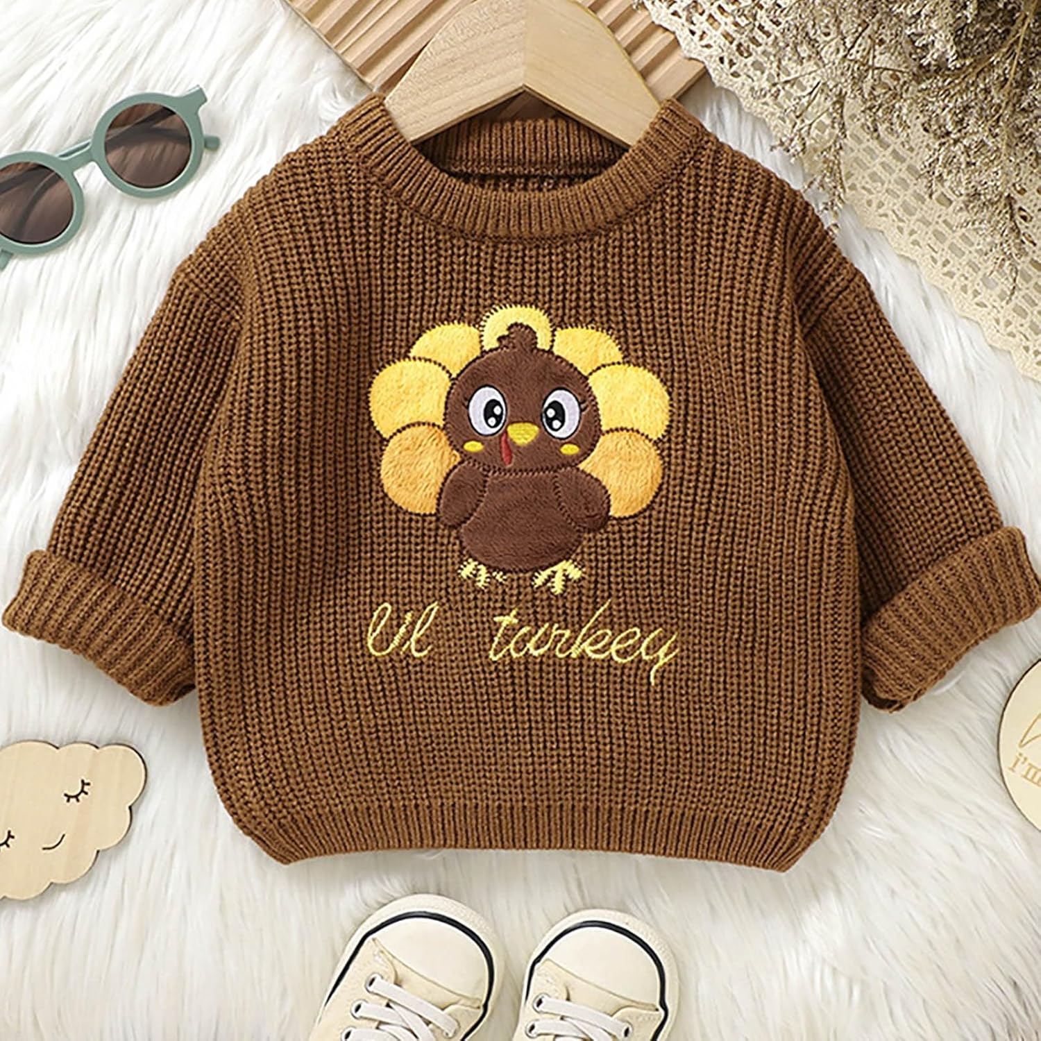 Cute Turkey Three Pattern Knitted Sweater Dress for Kids