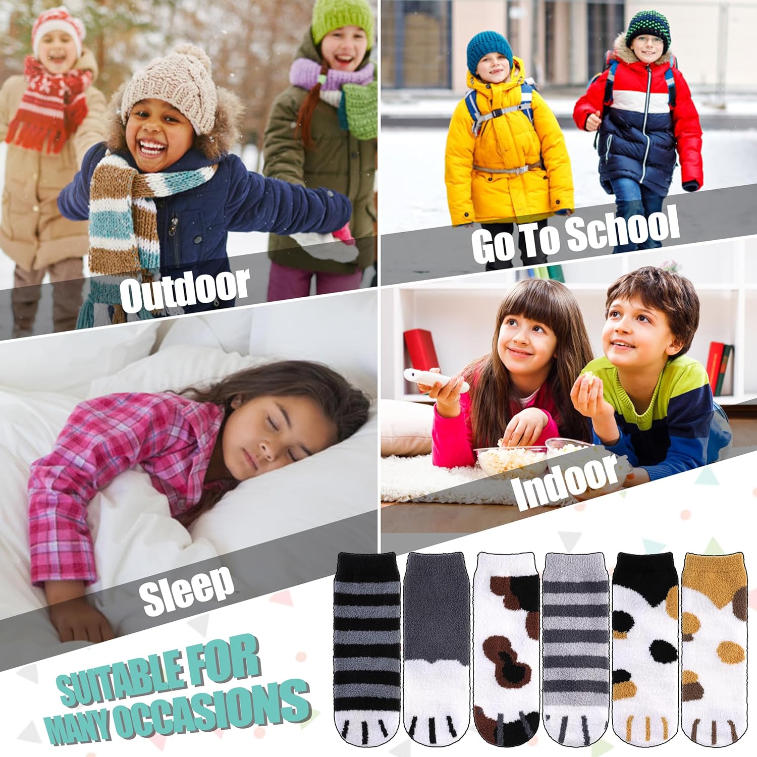 LINEMIN Kids Fuzzy Socks with Non-Slip Grip