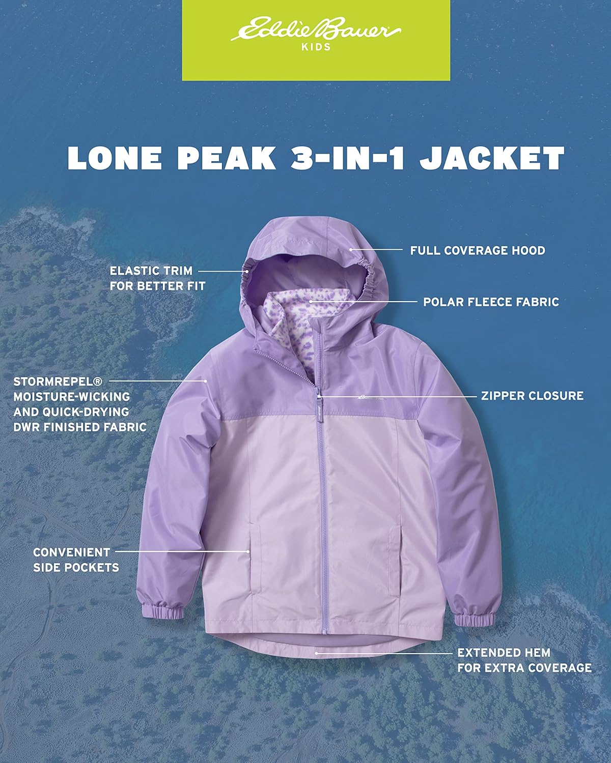 Eddie Bauer Girls 3-in-1 Waterproof Jacket