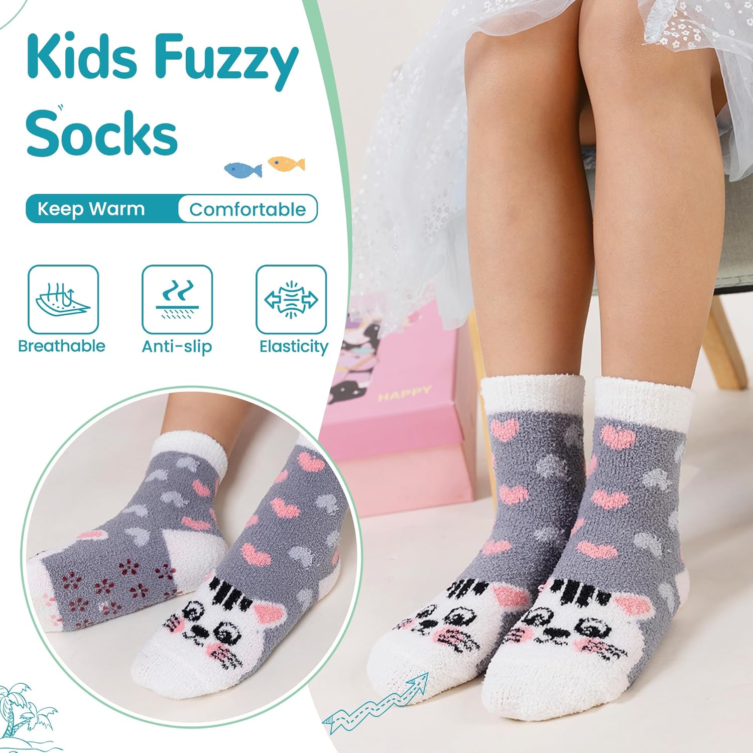 Eecom Kids Fuzzy Slipper Socks with Grips