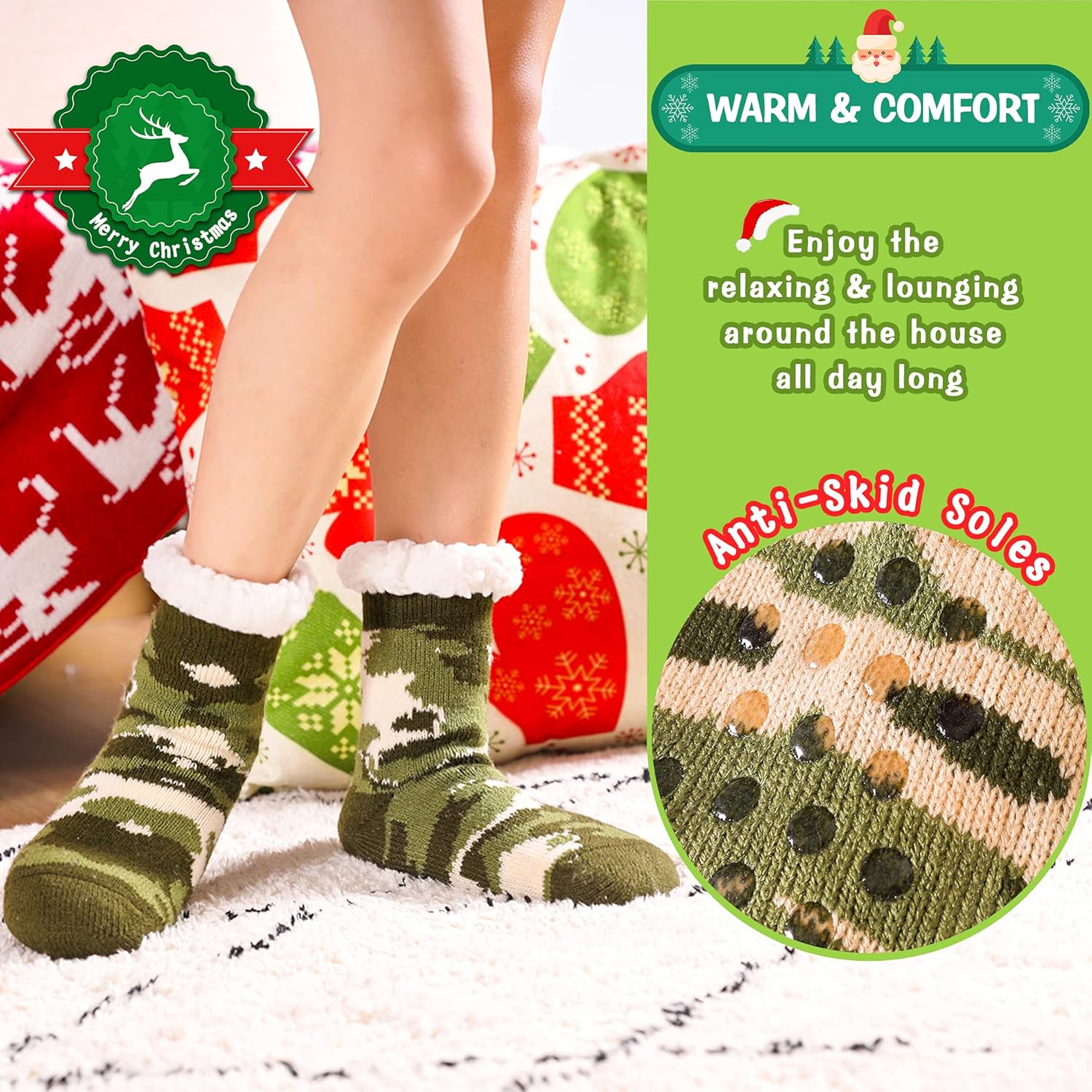 Fuzzy Slipper Socks for Kids Soft Warm