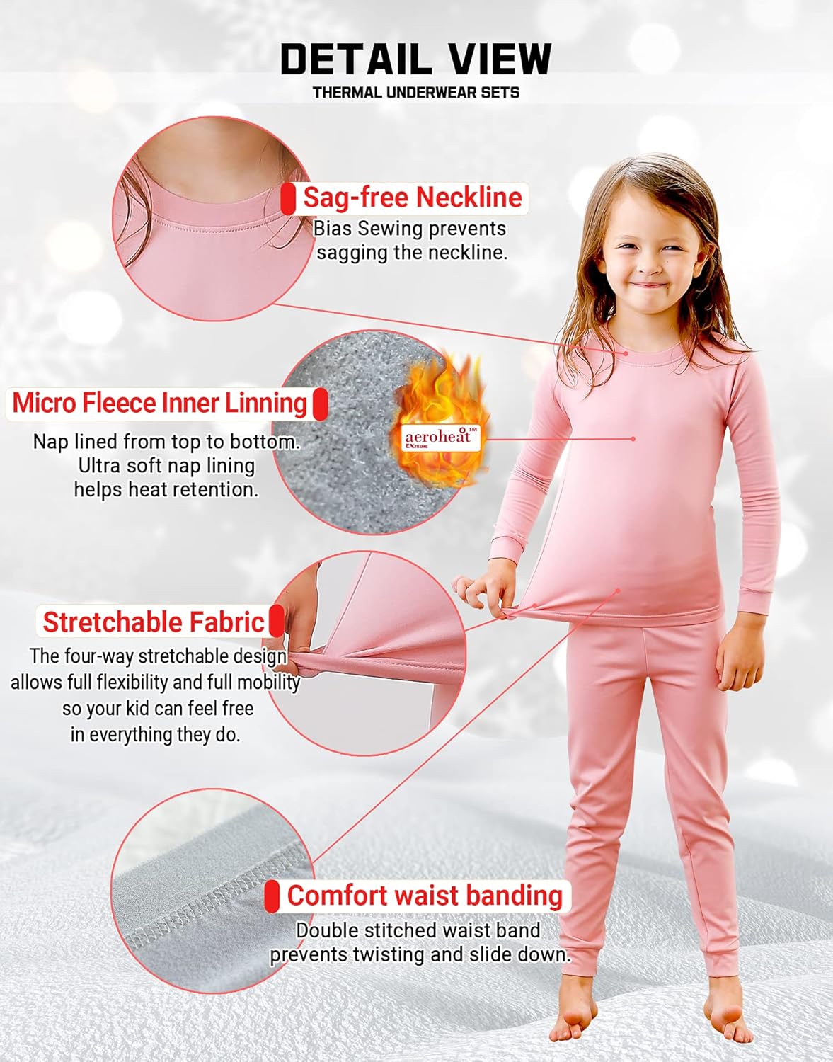 TINFL Thermal Pajama for Girls ages 4-14