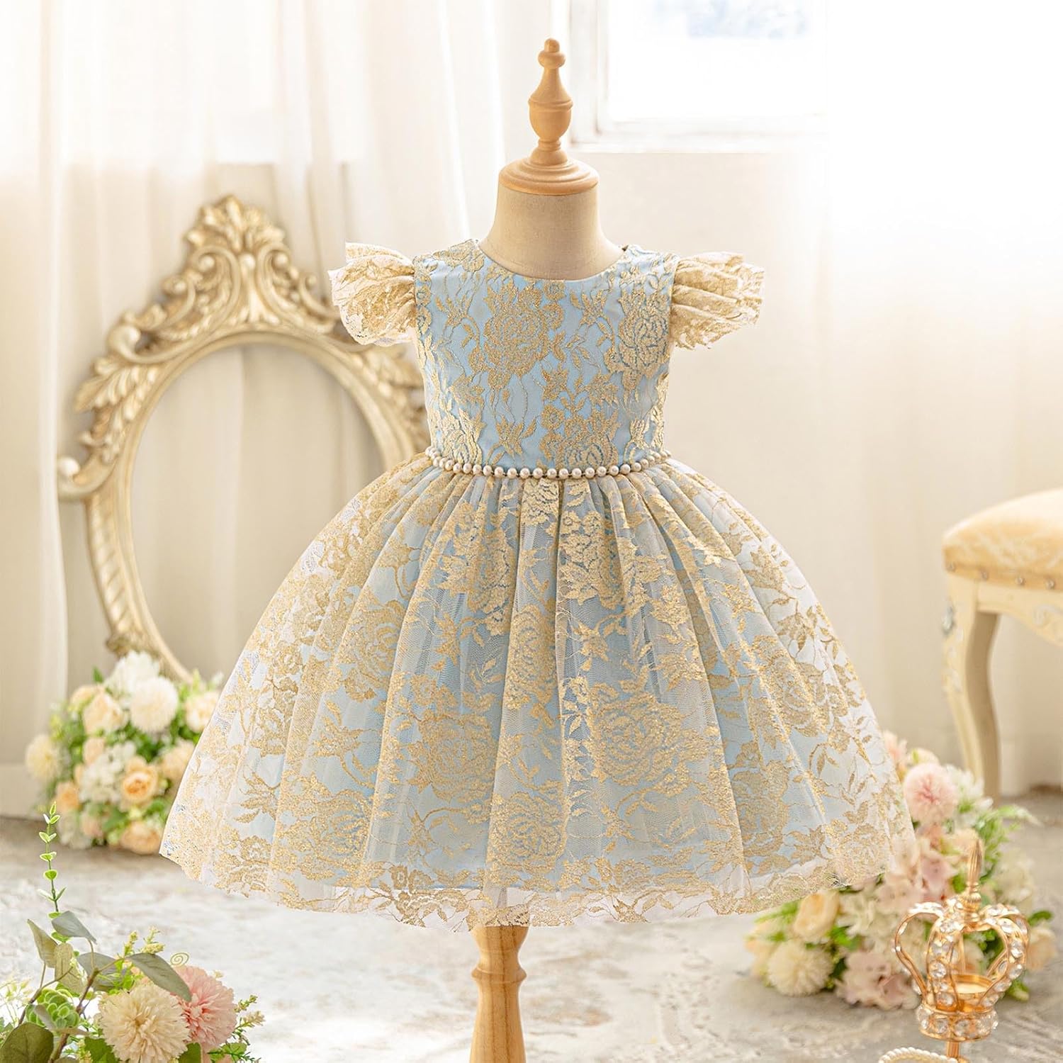 Beessbest Flower Girl Lace Dress Ruffle Sleeve