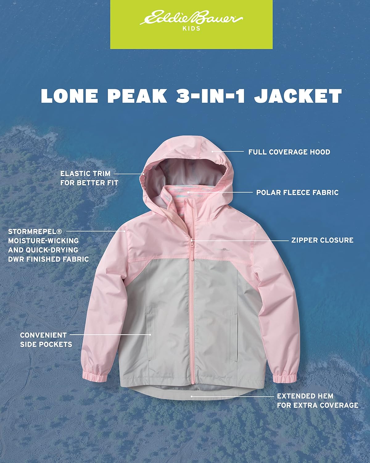 Eddie Bauer Girls Waterproof Insulated Rain Jacket