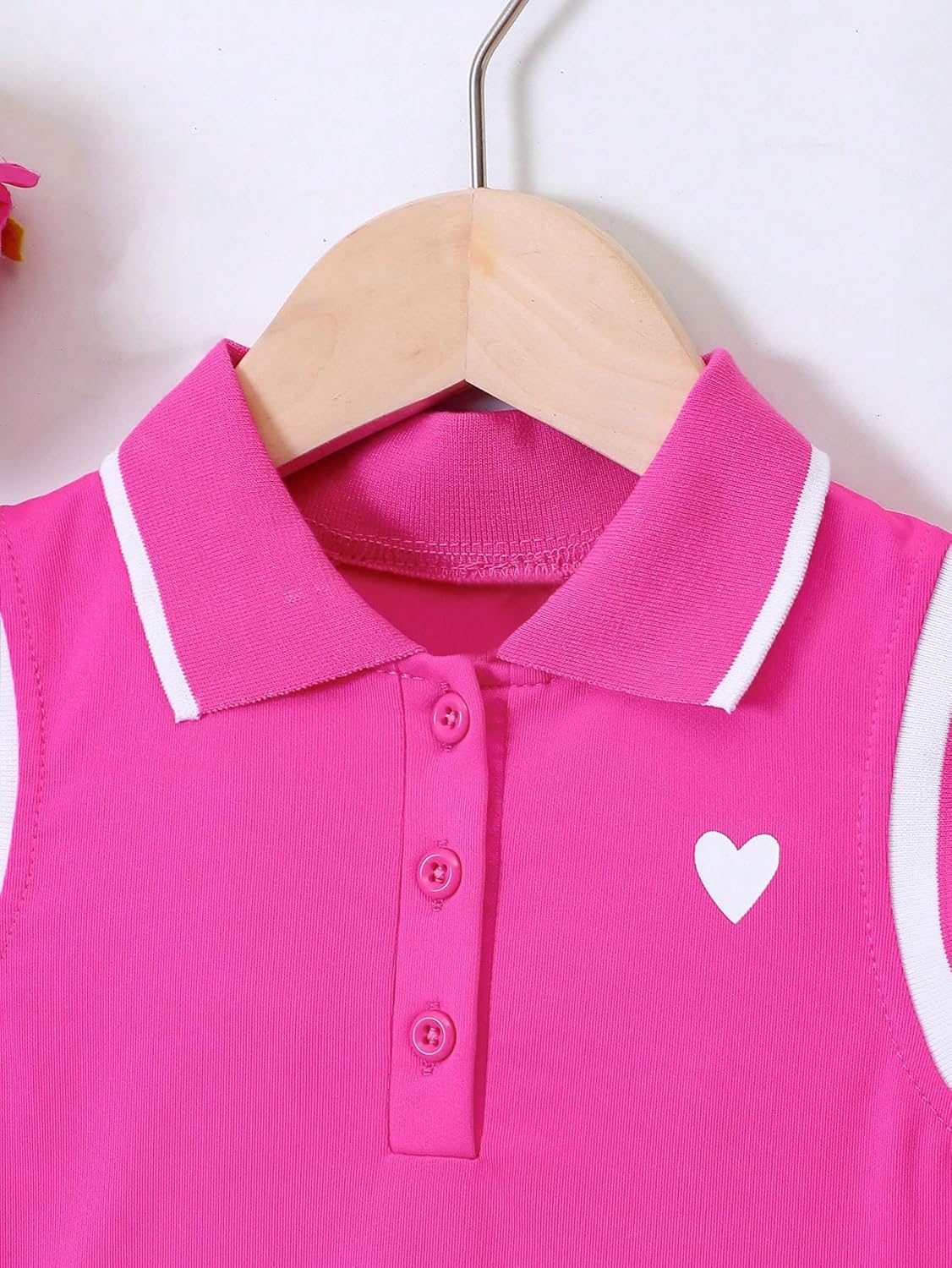Verdusa Girl Heart Print Sleeveless Collar Neck Button Front Casual Dress