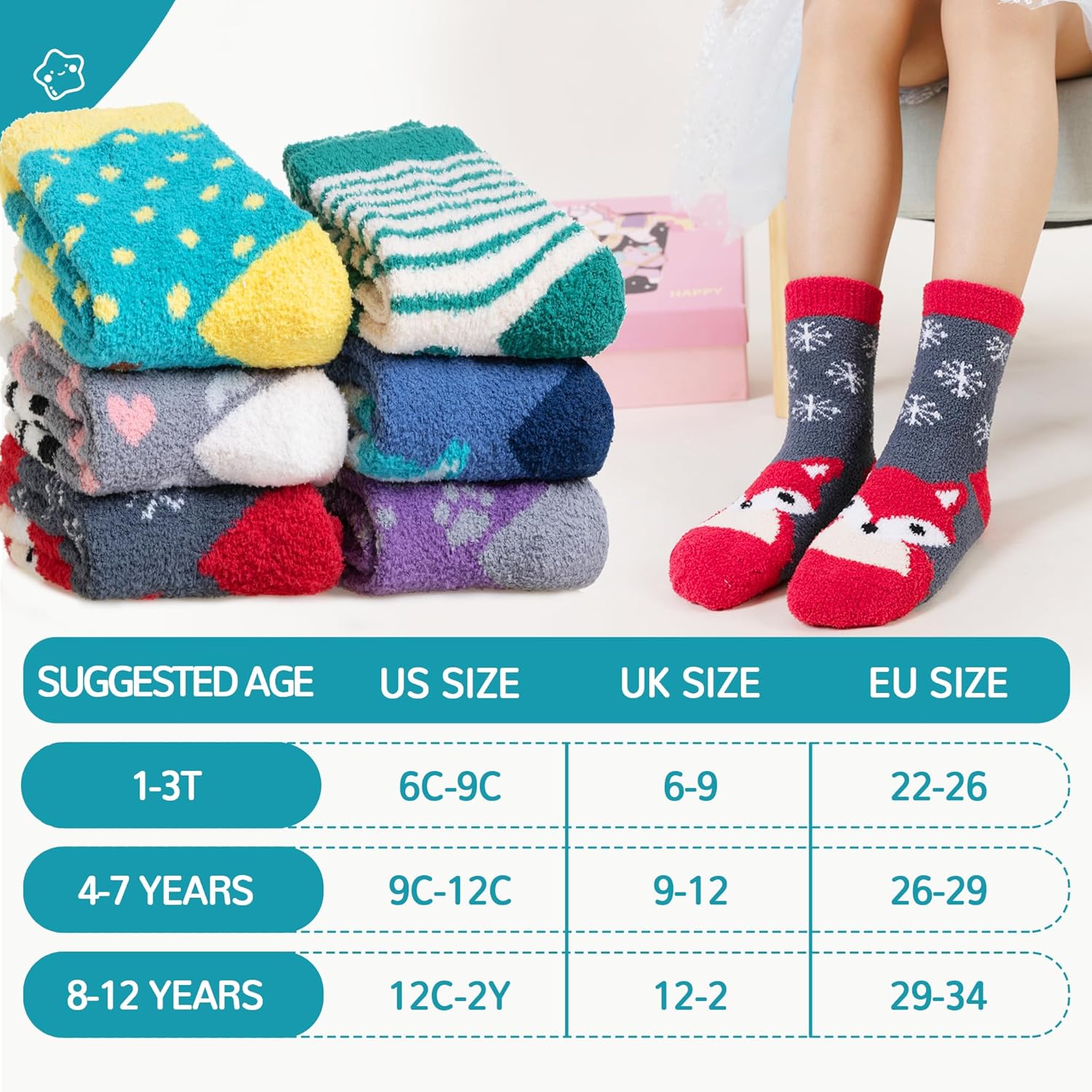 Eecom Kids Fuzzy Slipper Socks with Grips