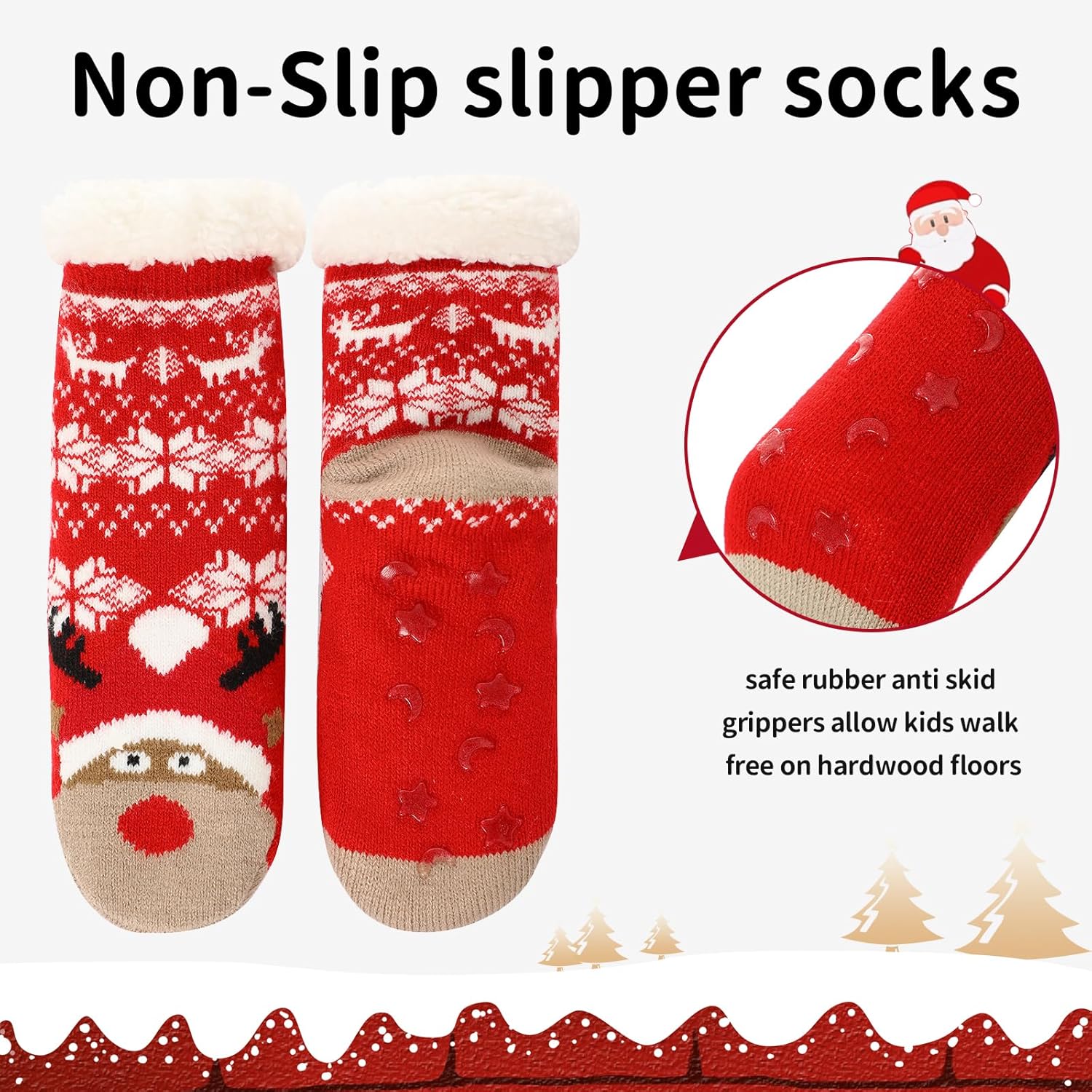 Caudblor 3-Pair Festive Slipper Socks for Kids