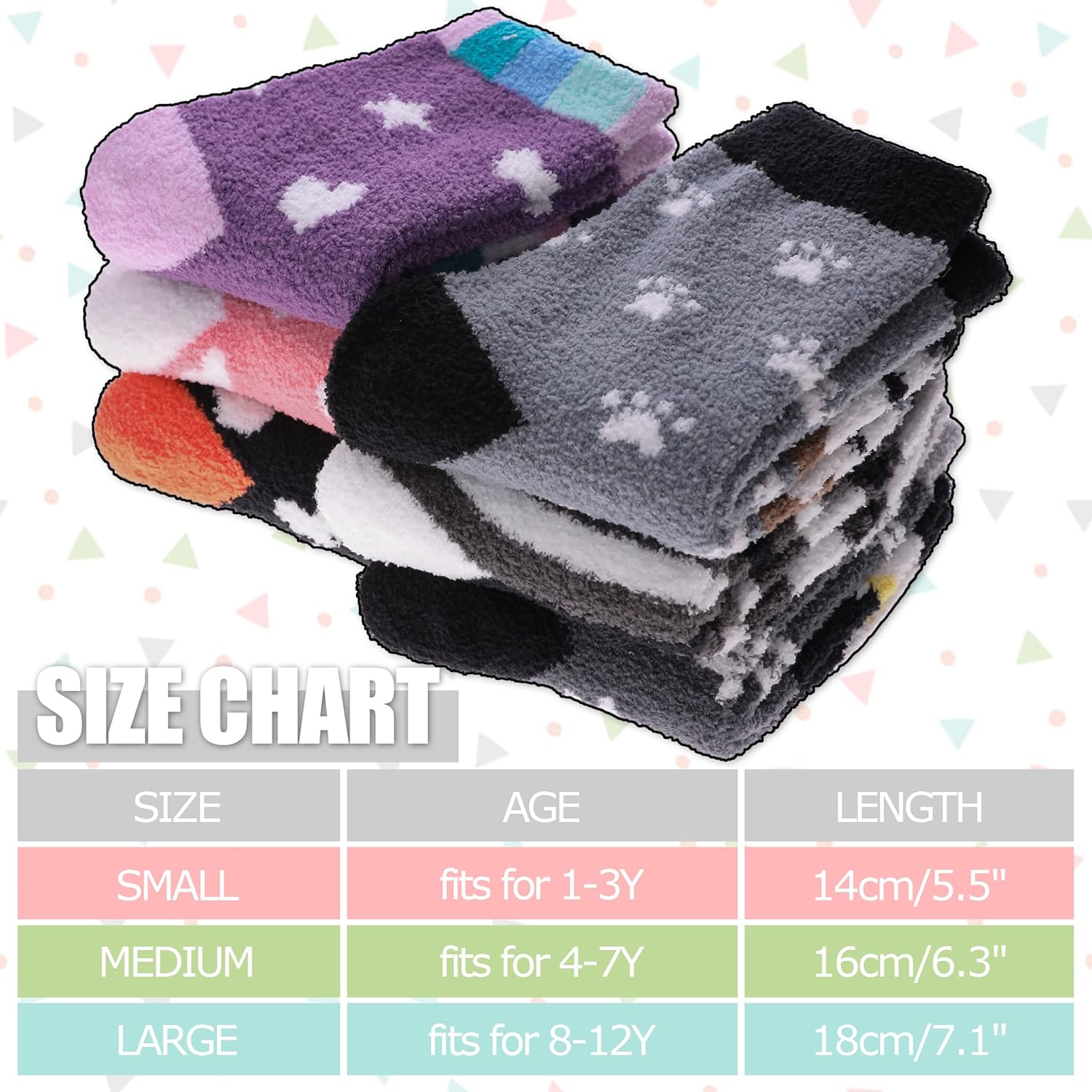 LINEMIN Kids Fuzzy Socks 6 Pairs Non-Slip Warm
