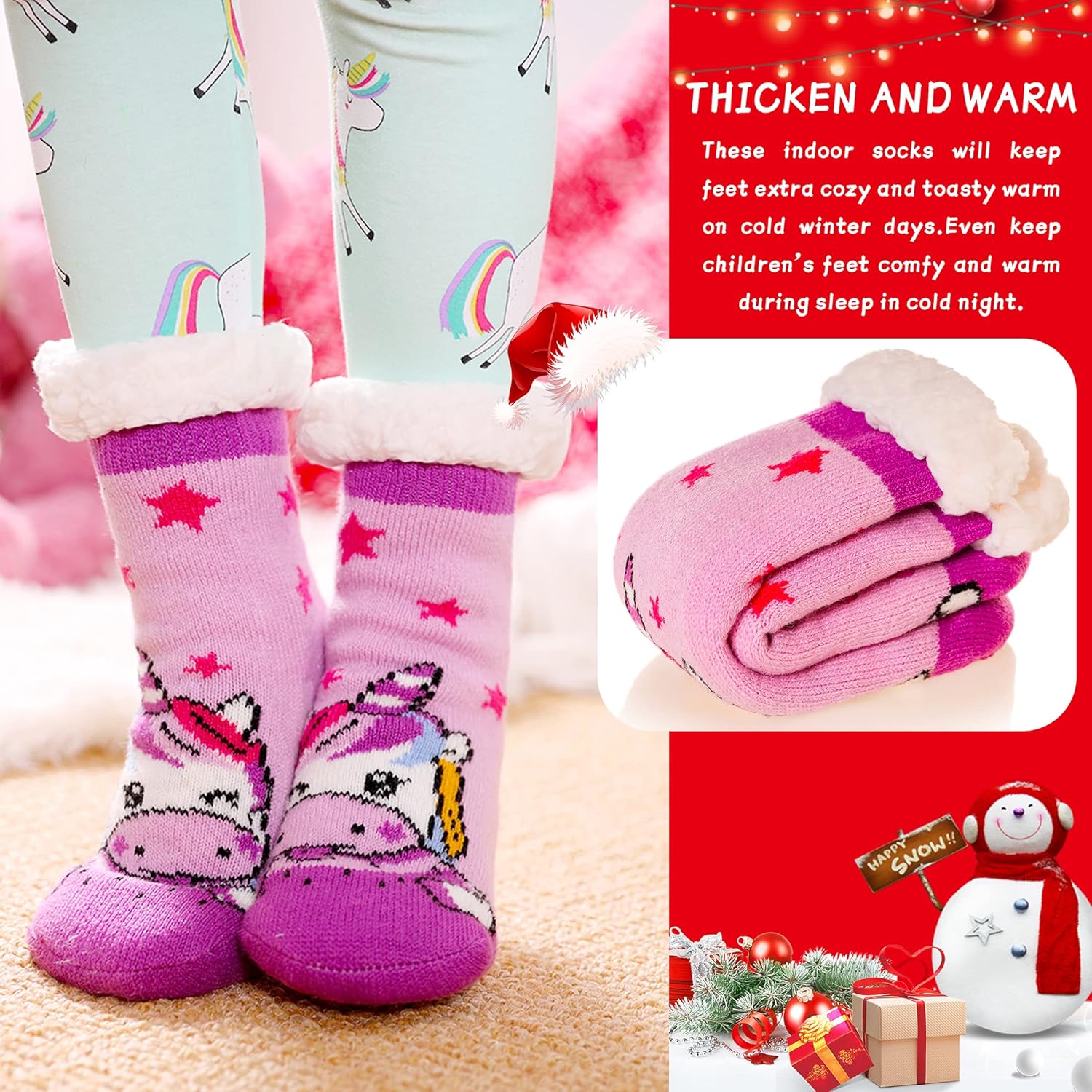SeeyAN Kids Boys Girls Warm Fuzzy Non-Slip Winter Socks with Animal Patterns