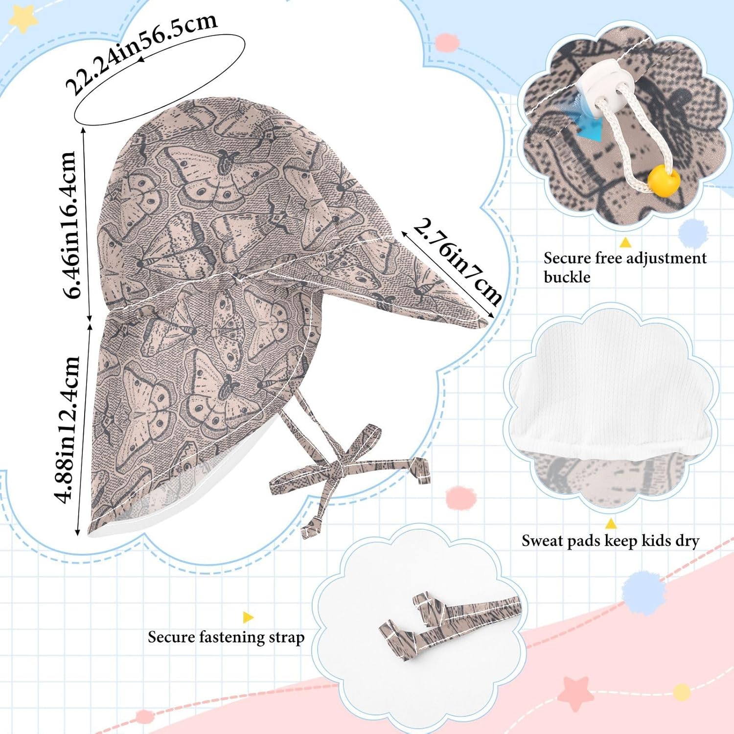 Adjustable Witchcraft Style Baby Sun Hat 2-4T