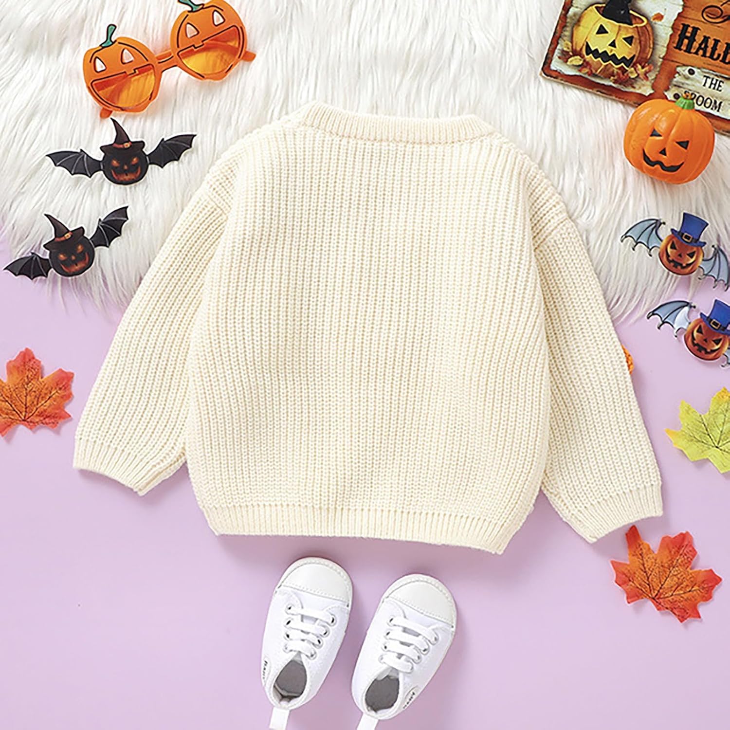 Halloween Sweater for Girls Toddler Cute Knit Sweater with Embroidered Pumpkins