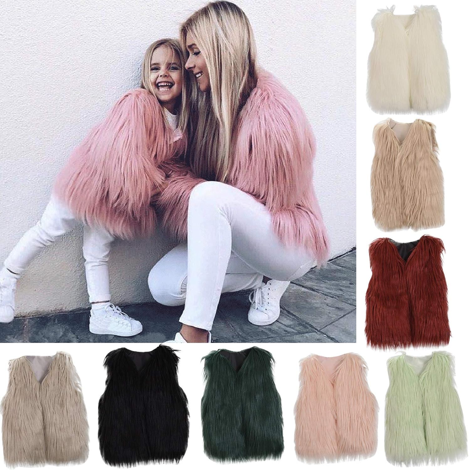 Faux Fur Vest Coat for Kids 1-10 Years Warm Winter Outwear