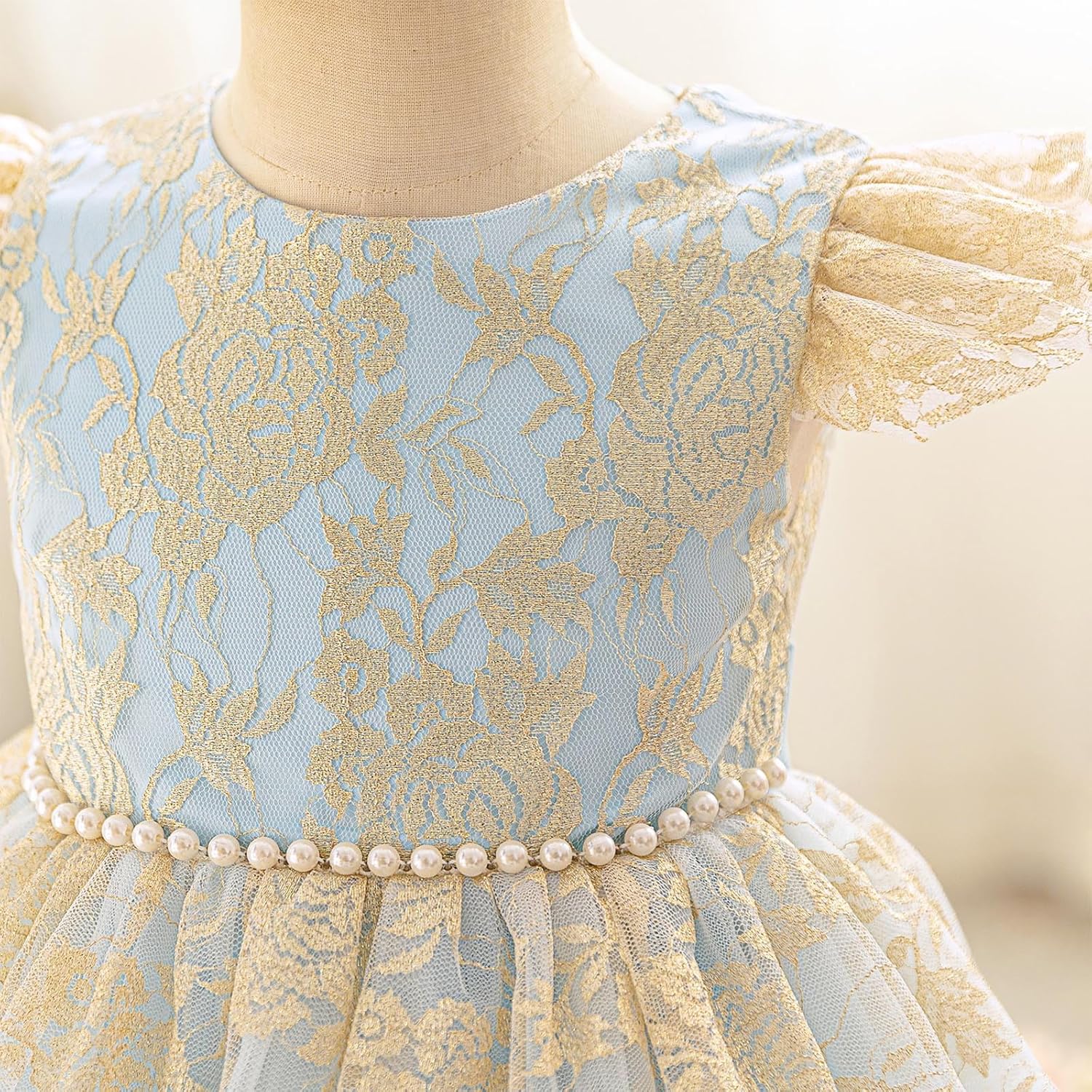 Beessbest Flower Girl Lace Dress Ruffle Sleeve