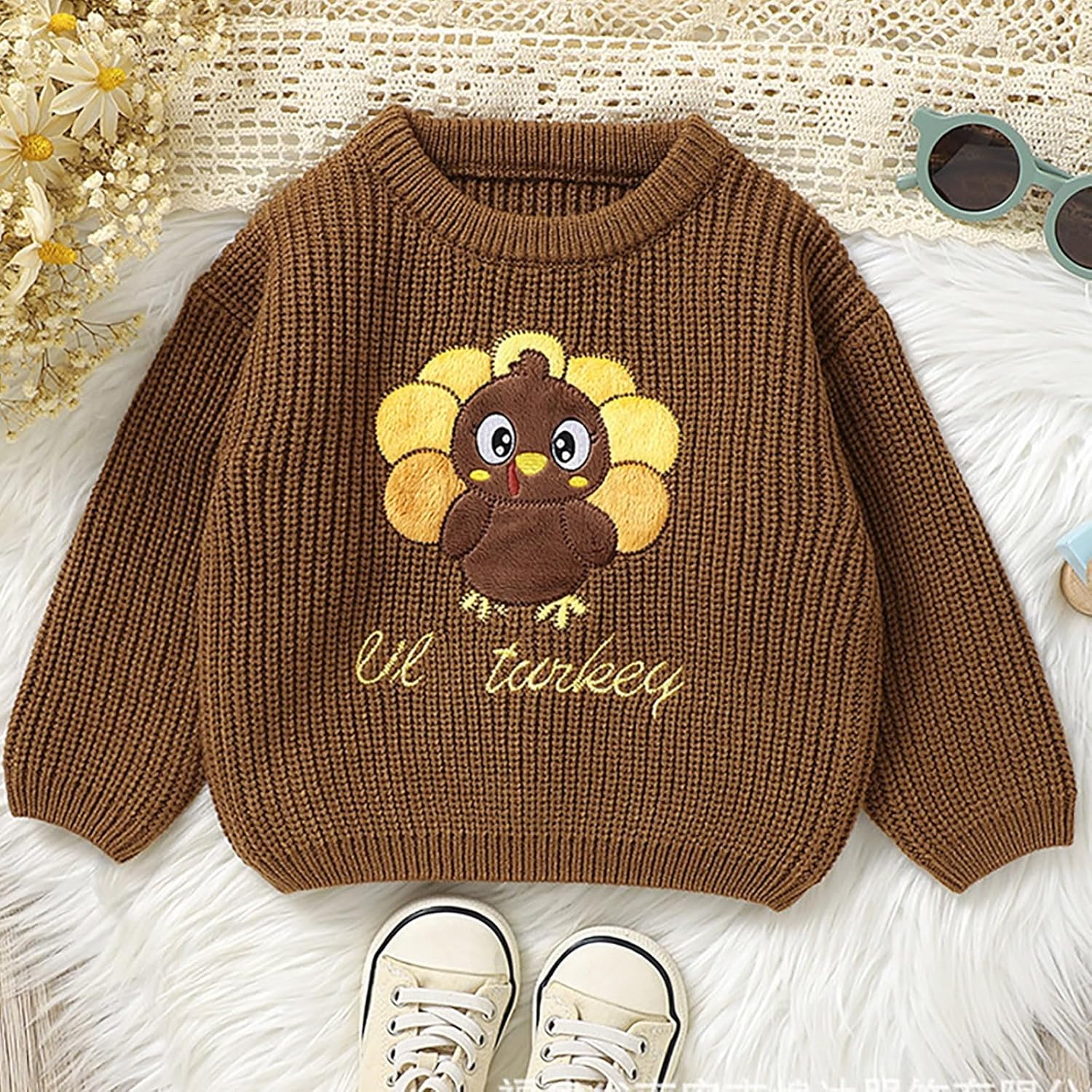 Cute Turkey Three Pattern Knitted Sweater Dress for Kids