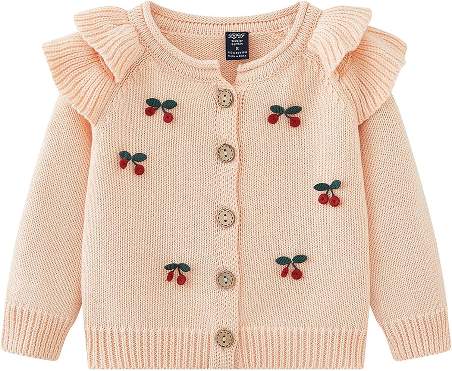 Girls Cherry Embroidery Knit Coats Sweater Cardigan Jacket