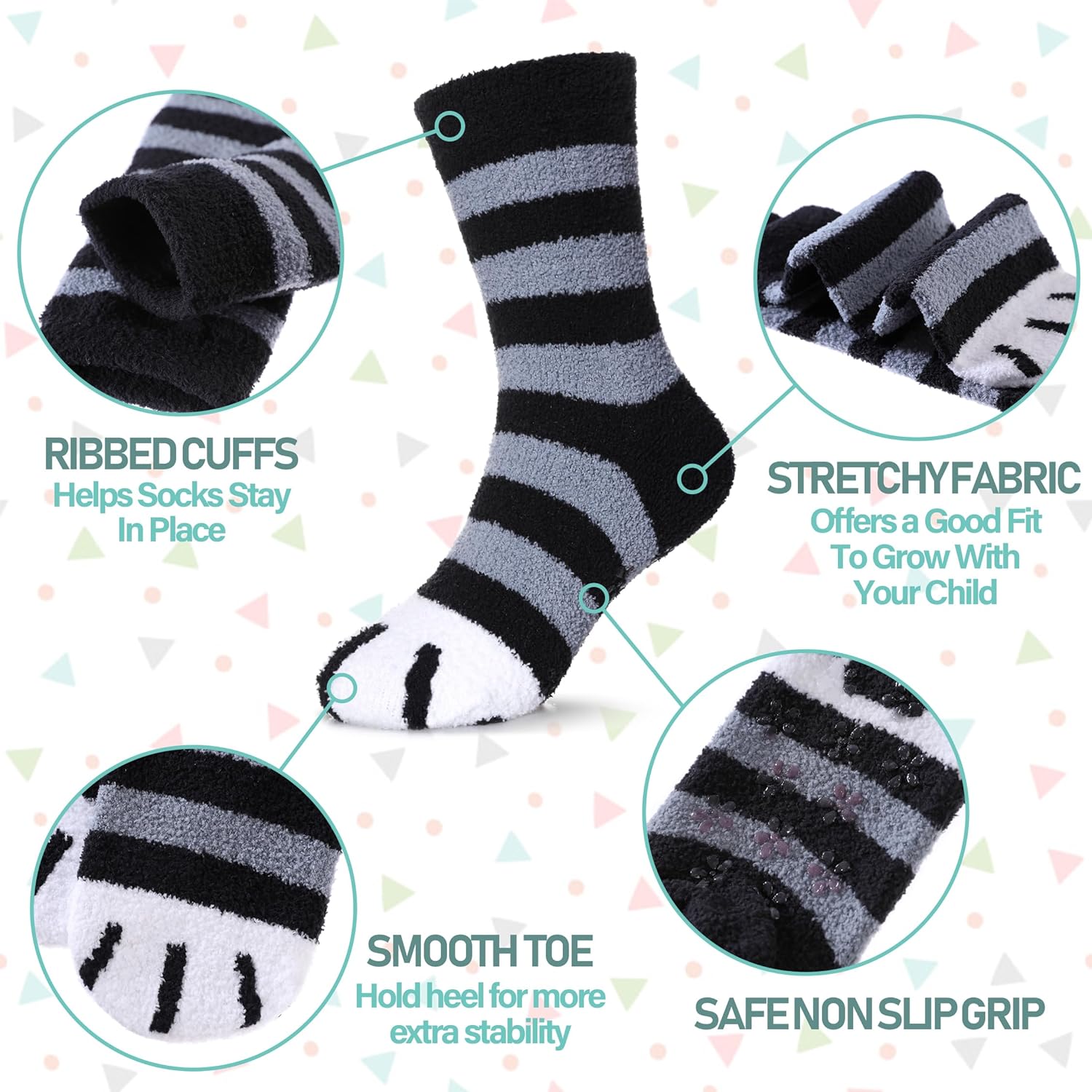 LINEMIN Kids Fuzzy Socks with Non-Slip Grip
