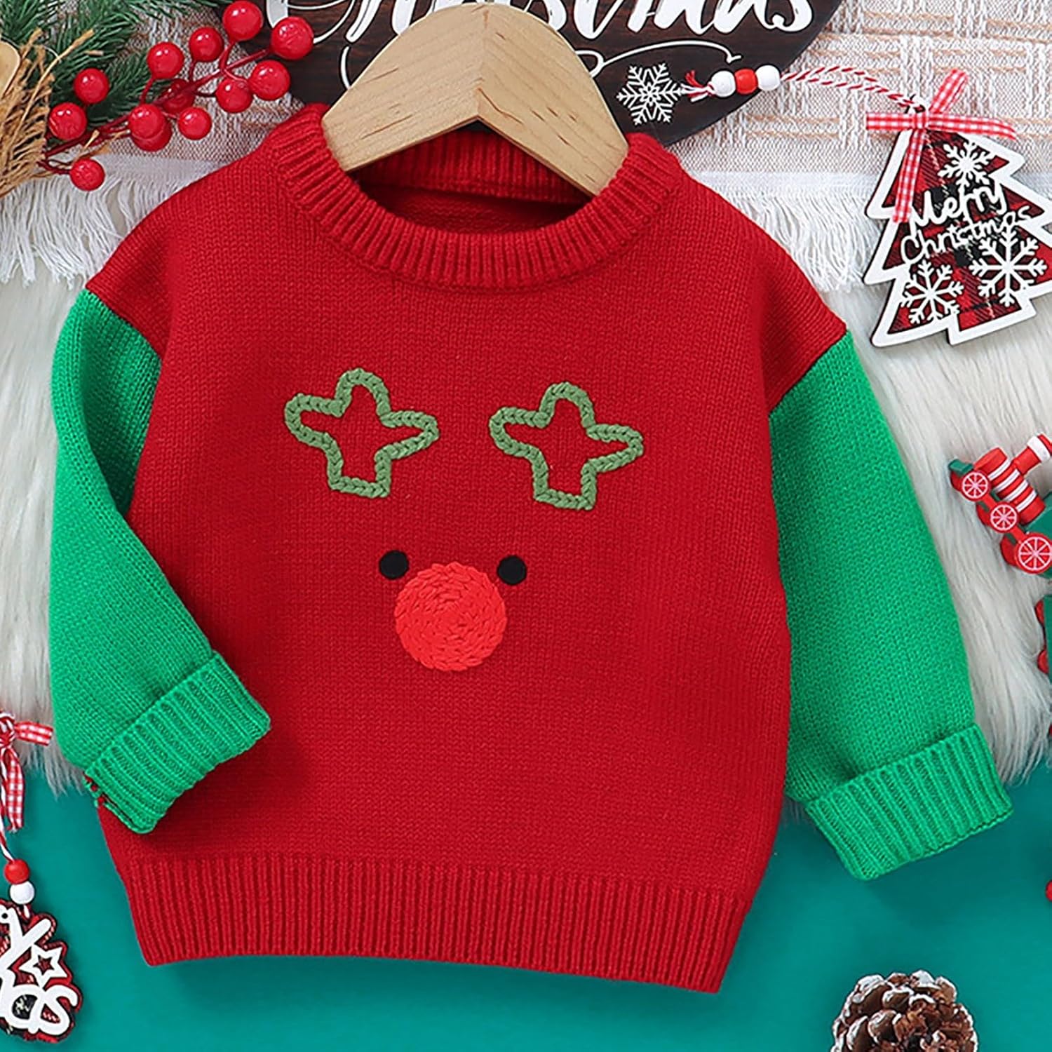 Child Christmas Sweater with Embroidered Santa