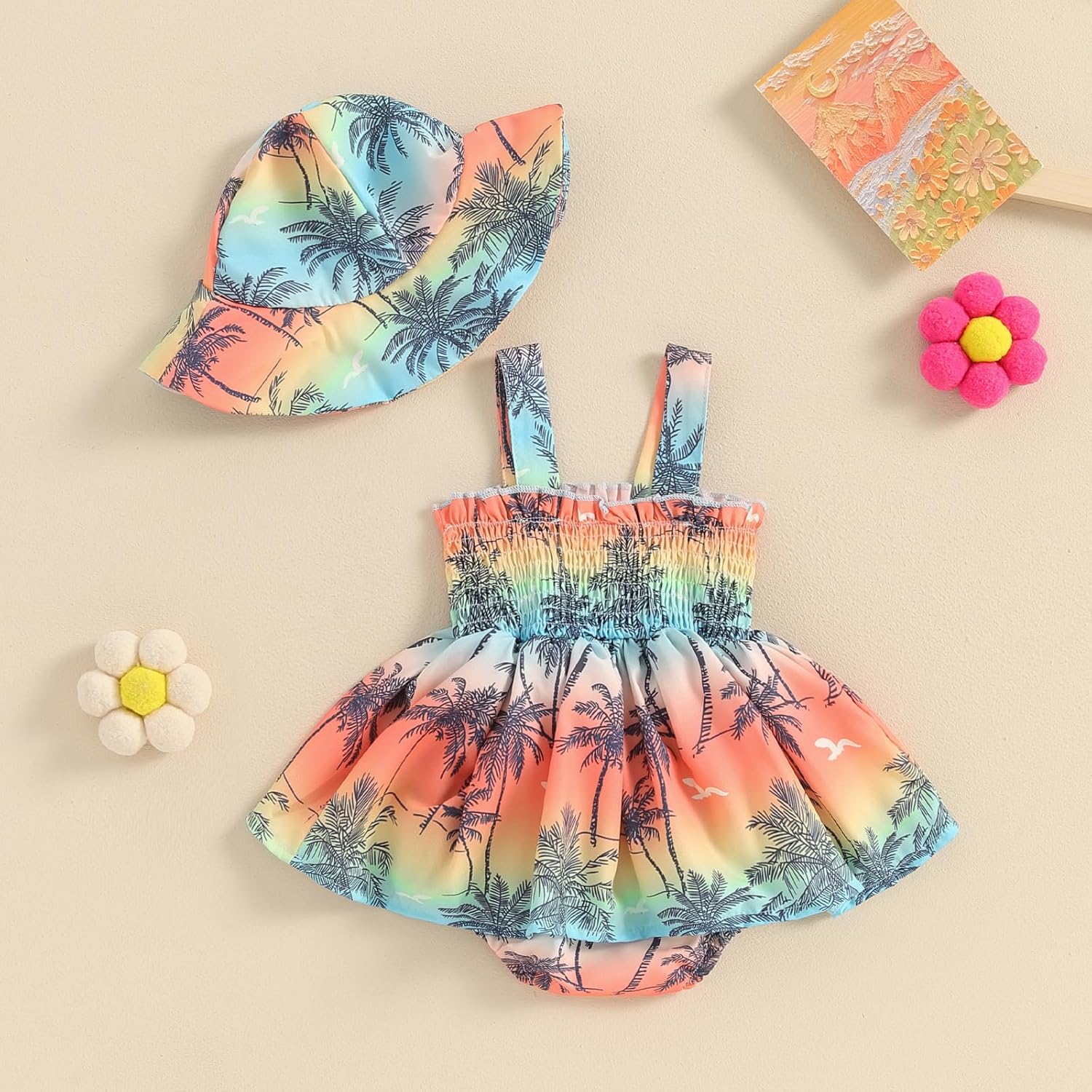 Adorable Baby Girl Summer Floral Romper with Sun Hat