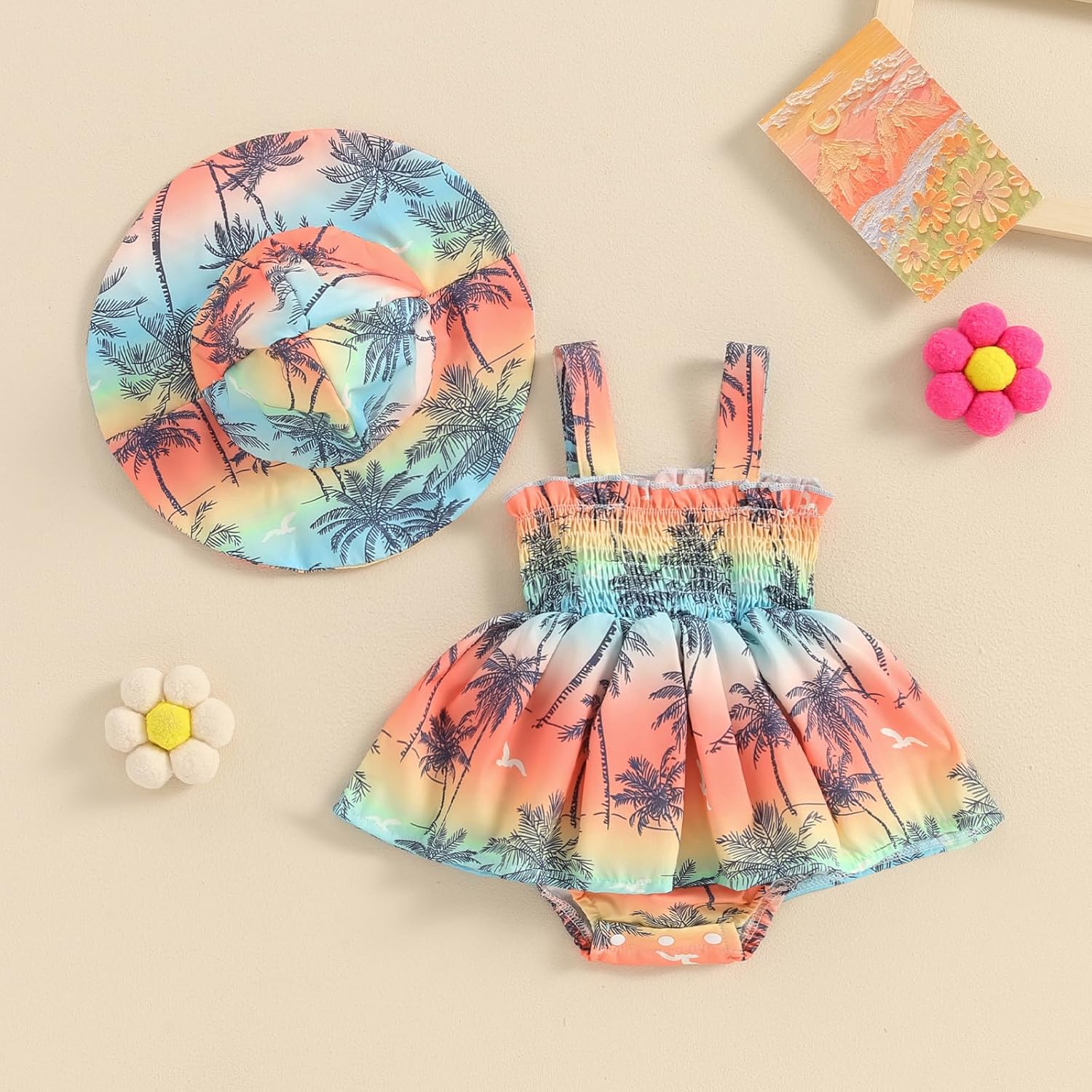 Adorable Baby Girl Summer Floral Romper with Sun Hat