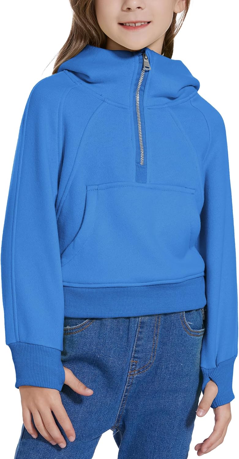 Snug Stylish Half-Zip Hoodie for Girls with Pockets and a Hood