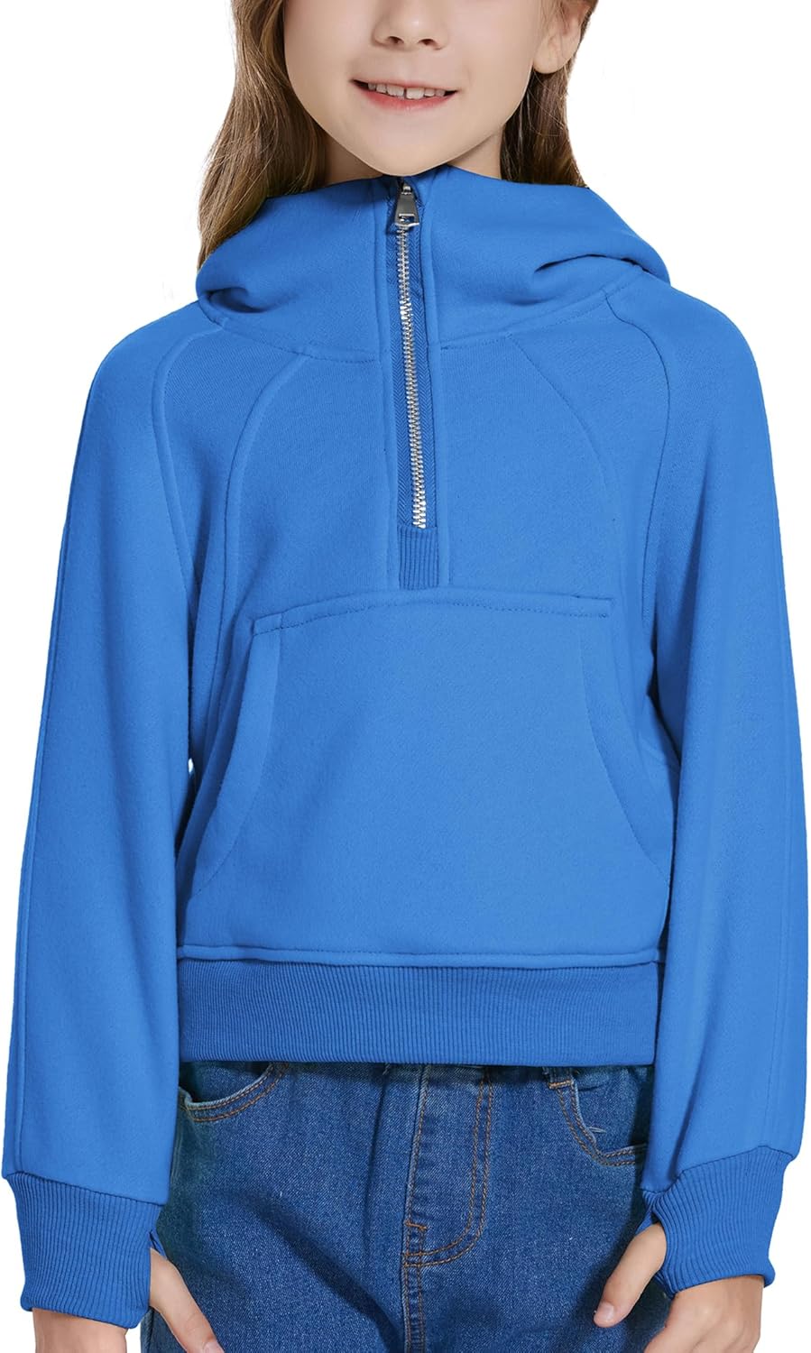 Snug Stylish Half-Zip Hoodie for Girls with Pockets and a Hood