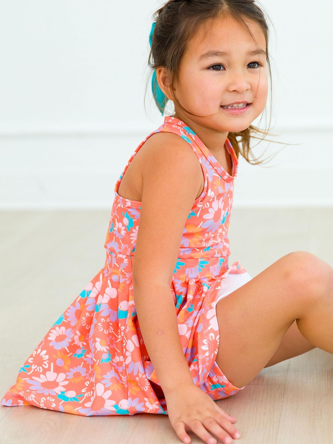 RuffleButts Girls Athletic Active Tiered Dress and Bike Short Set Outift