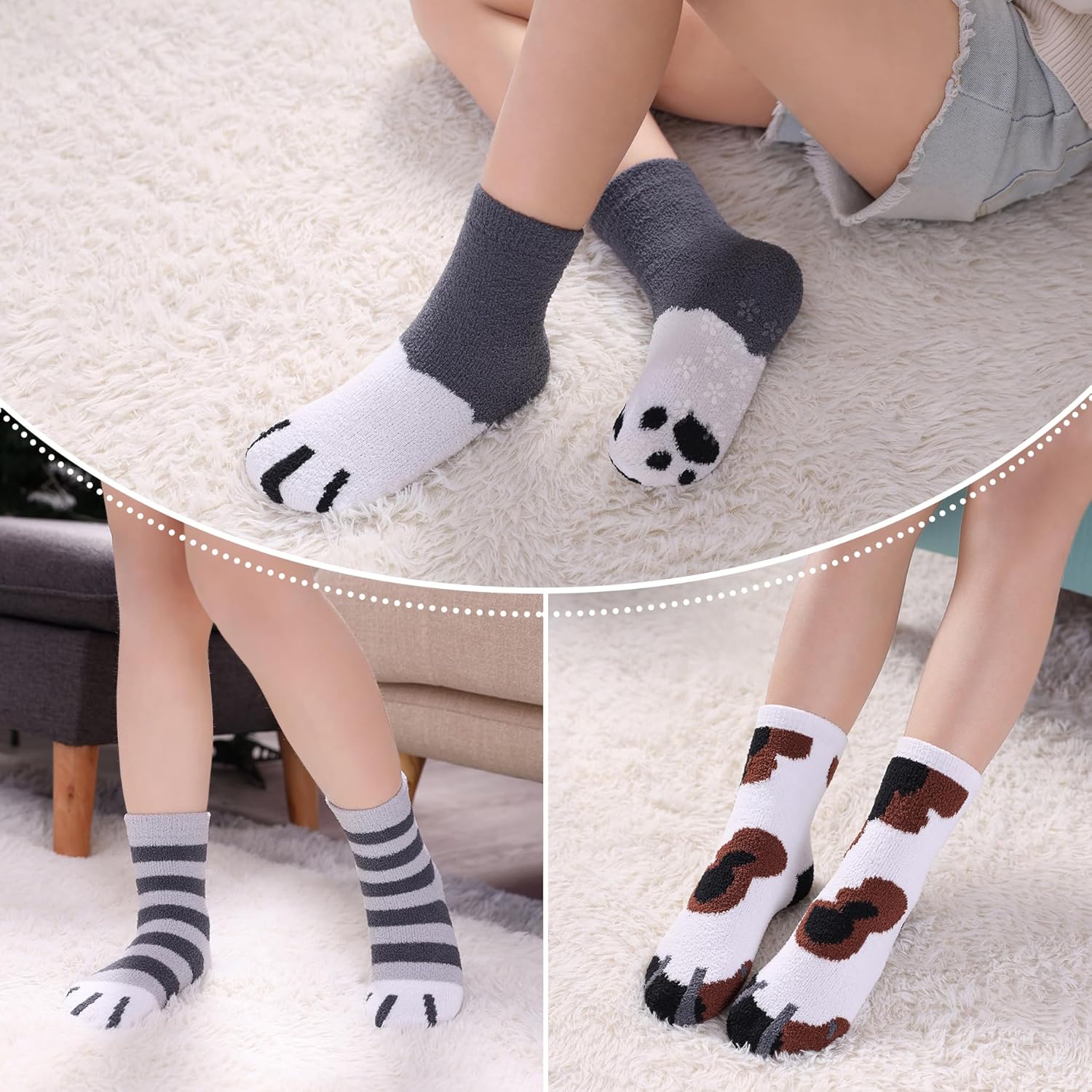 LINEMIN Kids Fuzzy Socks with Non-Slip Grip