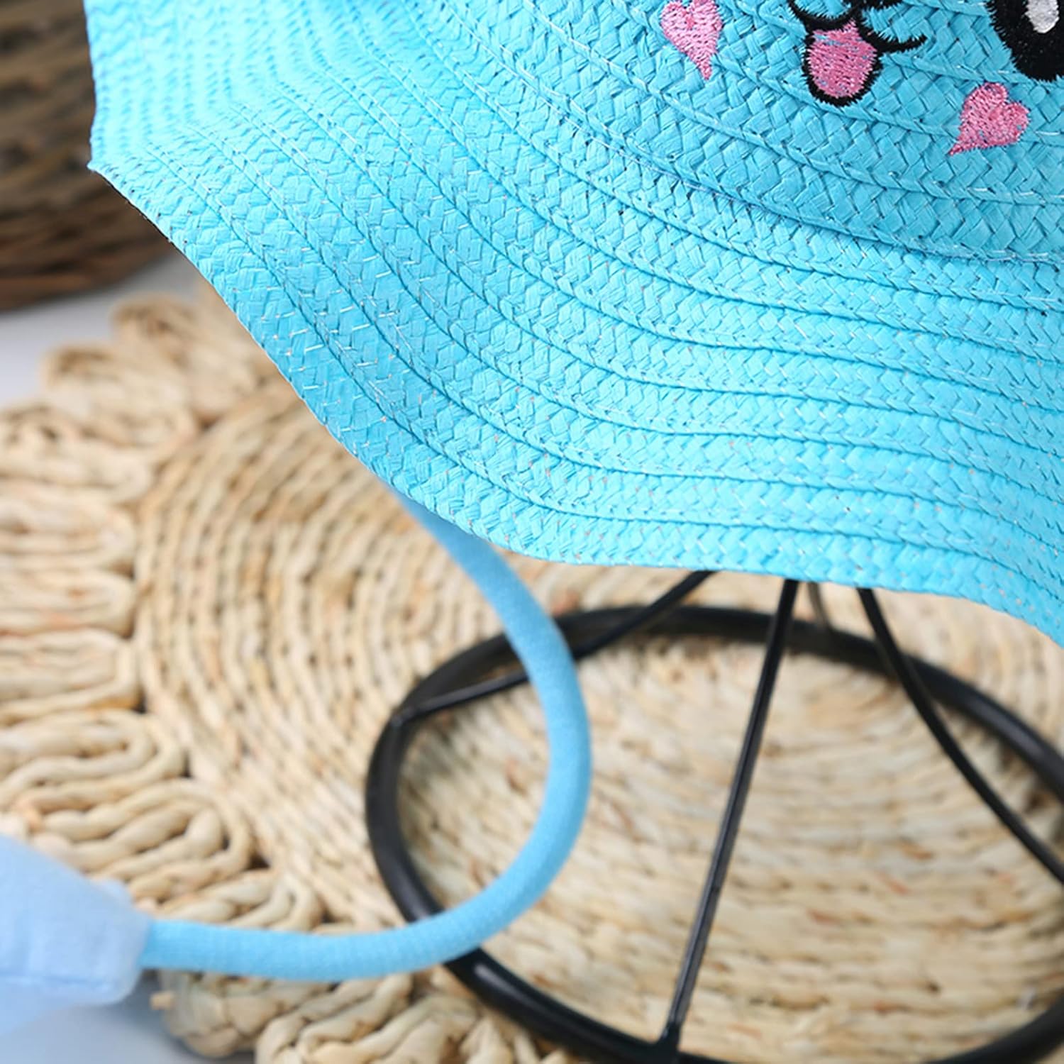 UPF 50 Toddler Straw Sun Hat with Moving Ears Adjustable Cotton Bucket