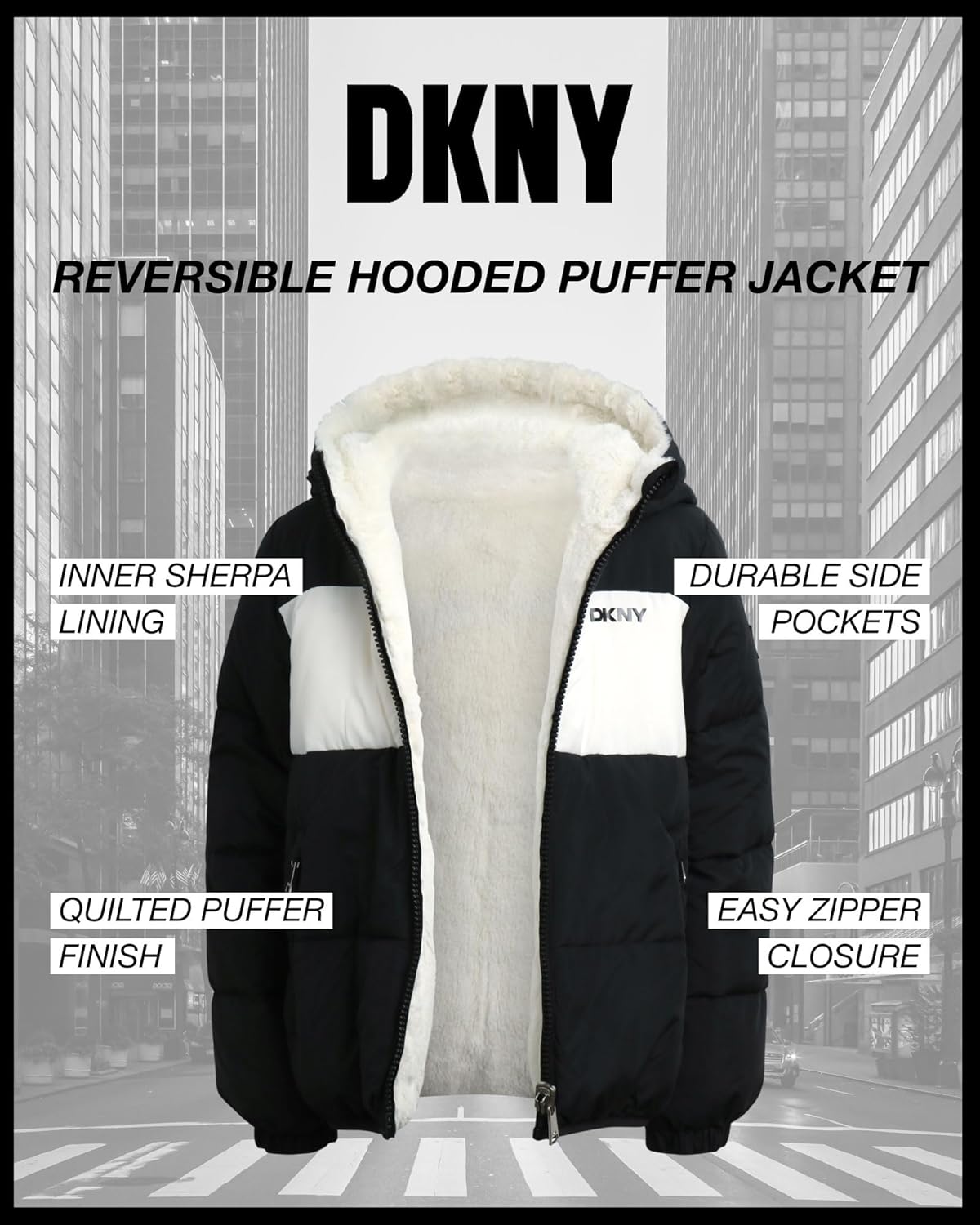 DKNY Style Statement Puffer Jacket for Girls 7-16