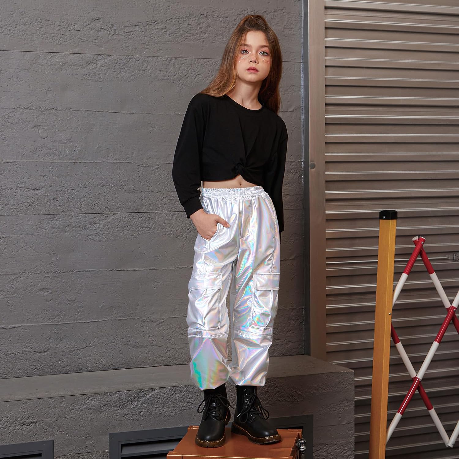 Perfashion Metallic Cargo Pants for Girls