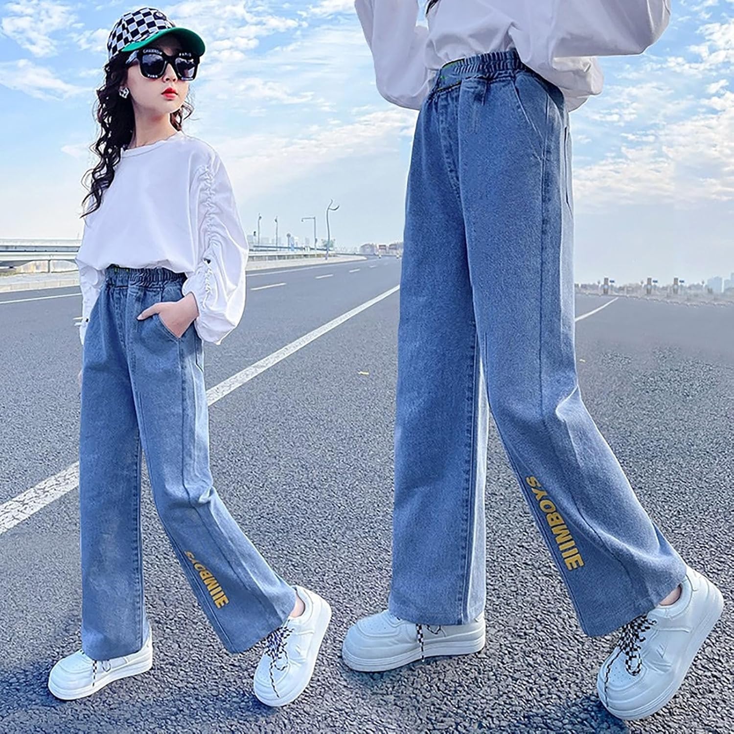 Girls Wide-Leg Distressed Jeans