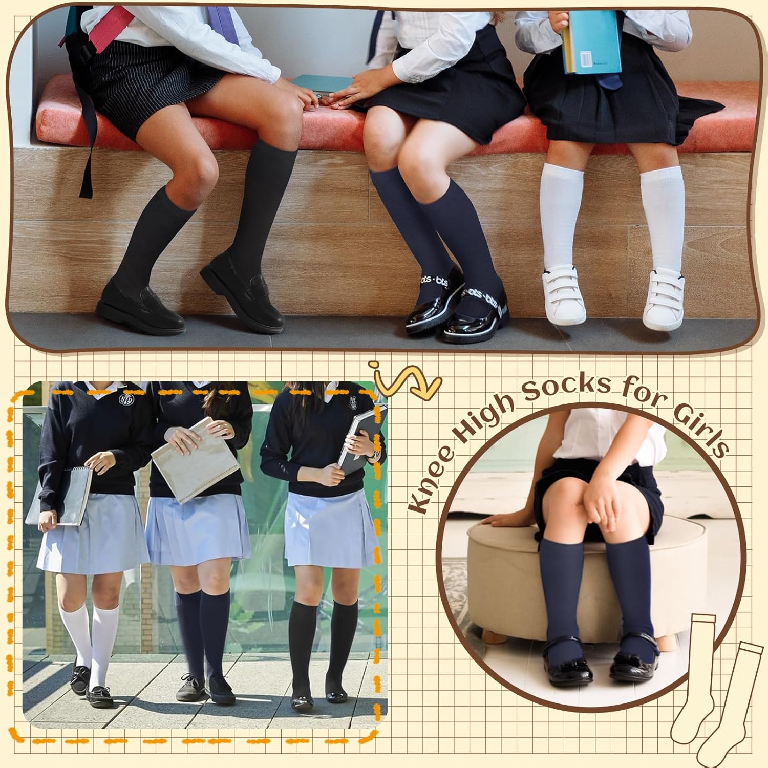 Lainlight Comfortable Knee High Socks for Girls in School Uniforms