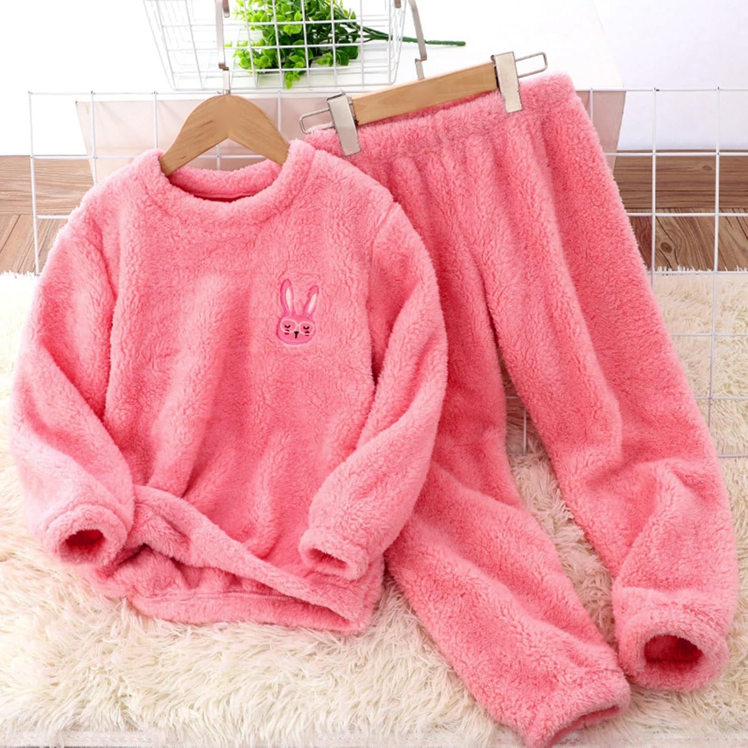 Fuzzy Fleece Outfit for Girls Winter Sleeping Bags PBasic Top Pants Set